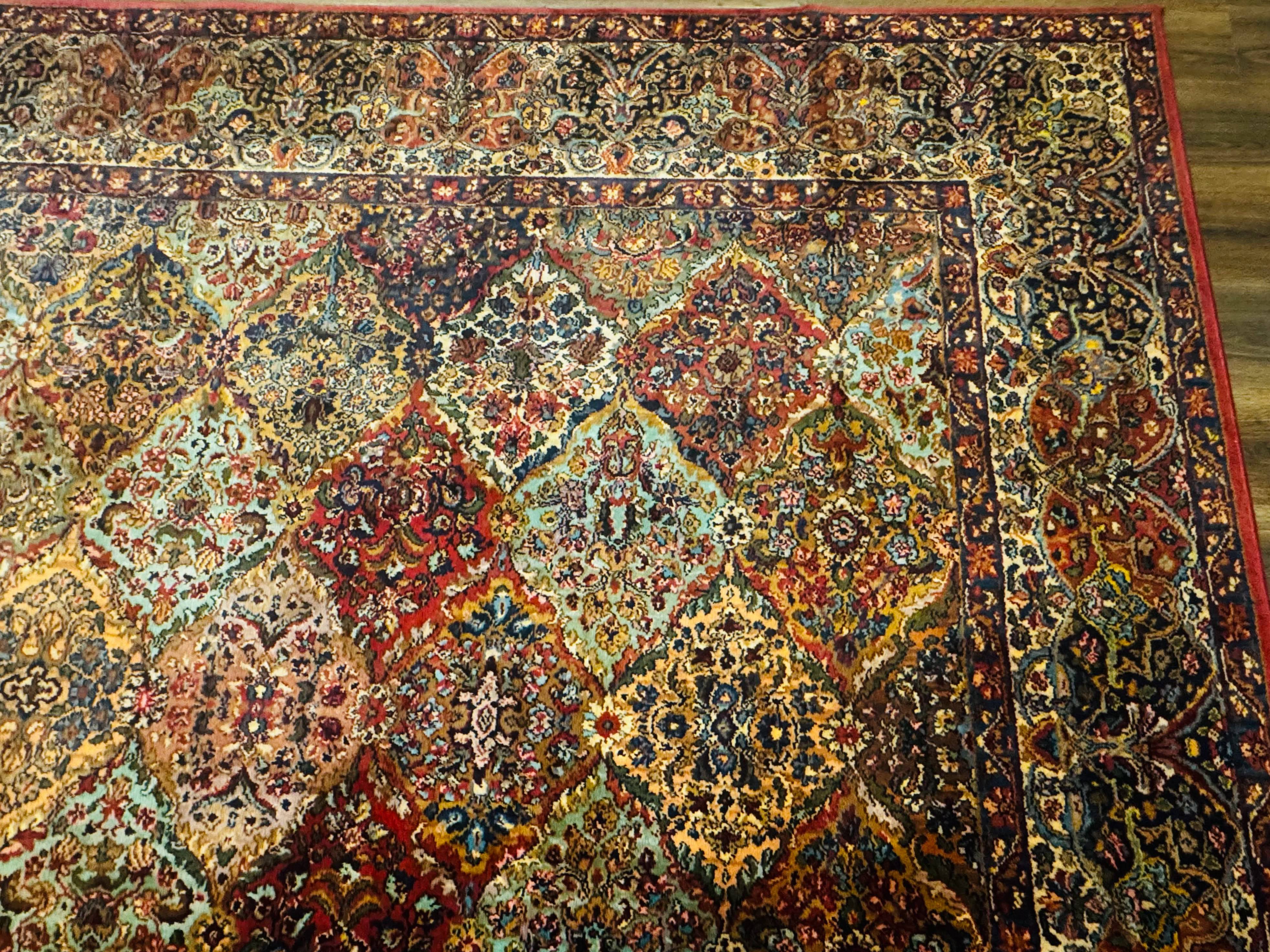 Square Karastan Multicolor Panel Kirman Rug #717, Rare Size 8.8 x 8.8, Original 700 Series, Wool - Jewel Rugs