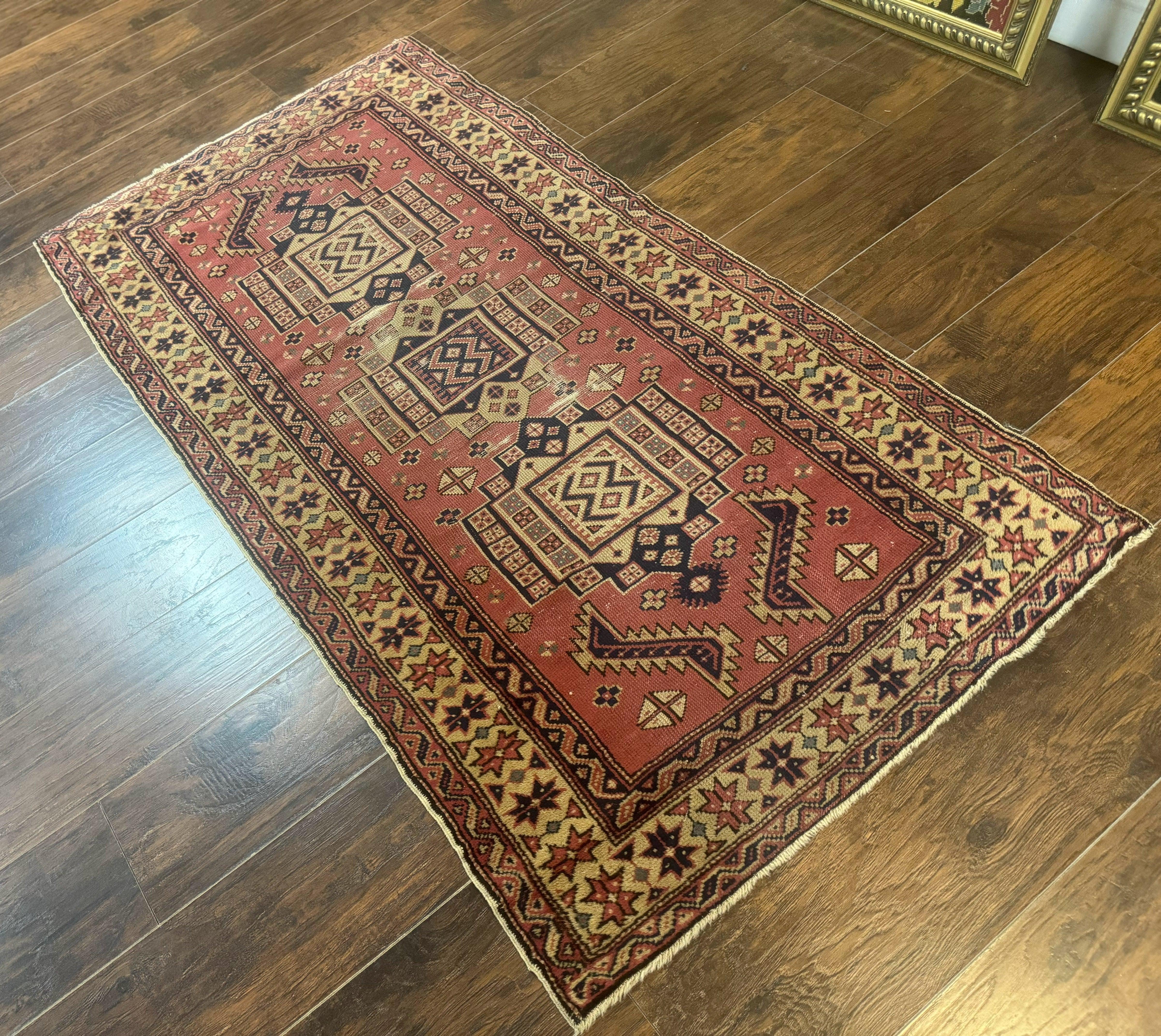 Antique Turkish Sparta Rug 3x6, Geometric Caucasian Kazak Pattern, Handmade - Jewel Rugs