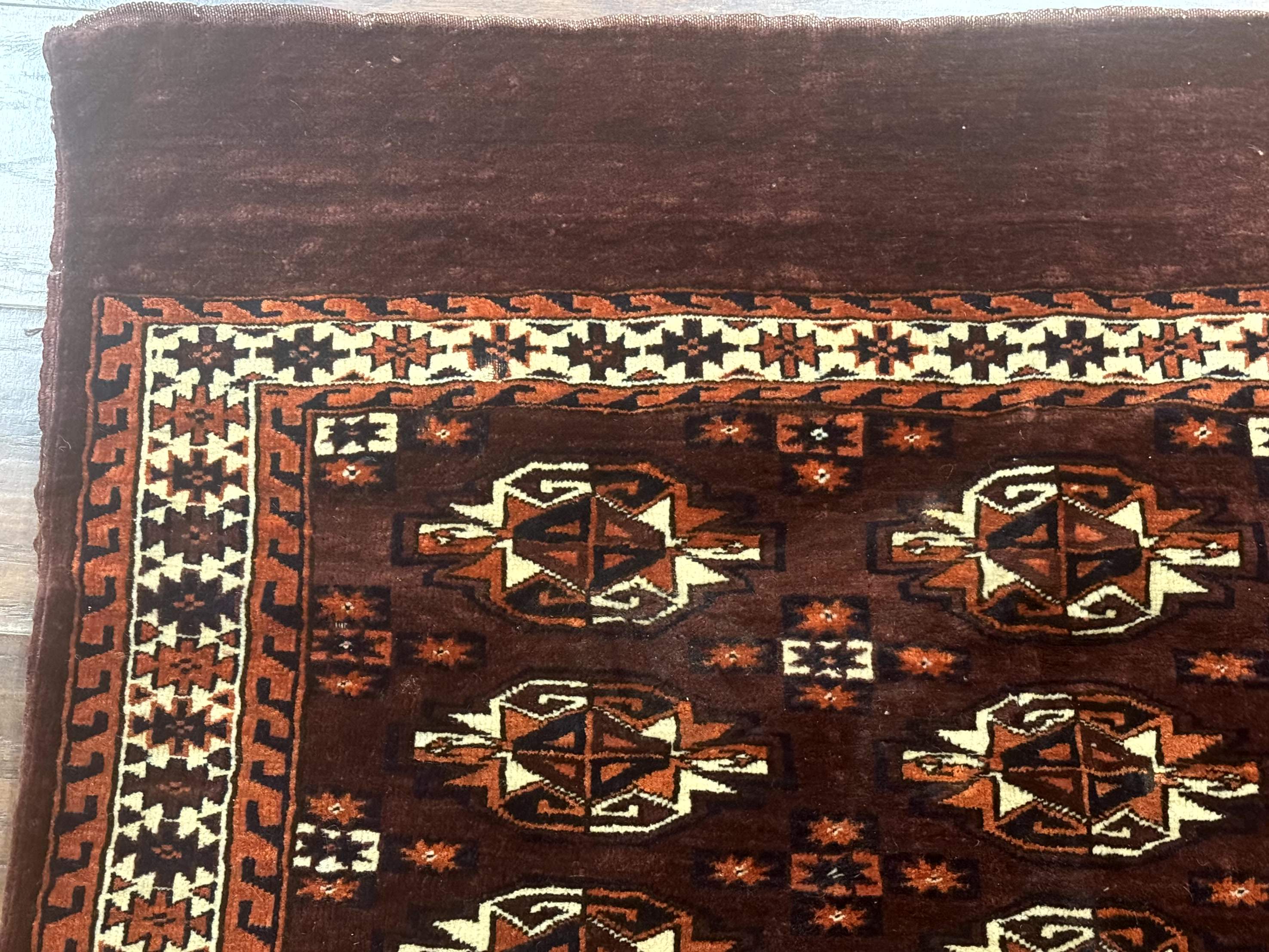 Persian Turkoman Yamud Cushion Cover Rug 3x4 – Burgundy and Ivory, Hand-Knotted Wool Antique - Jewel Rugs