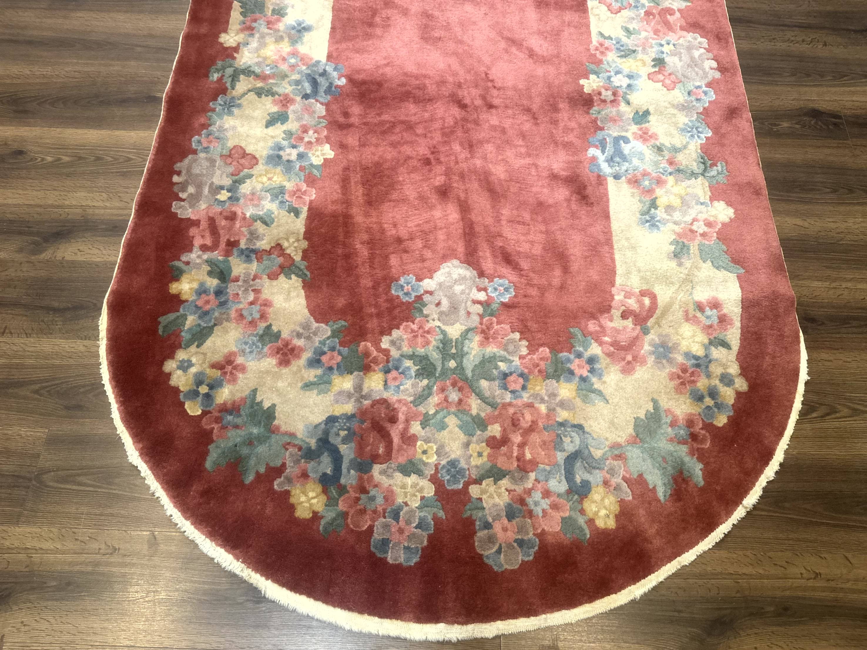 Oval Chinese Peking Rug 5x8, Pink, Floral, Vintage Chinese Wool Carpet - Jewel Rugs
