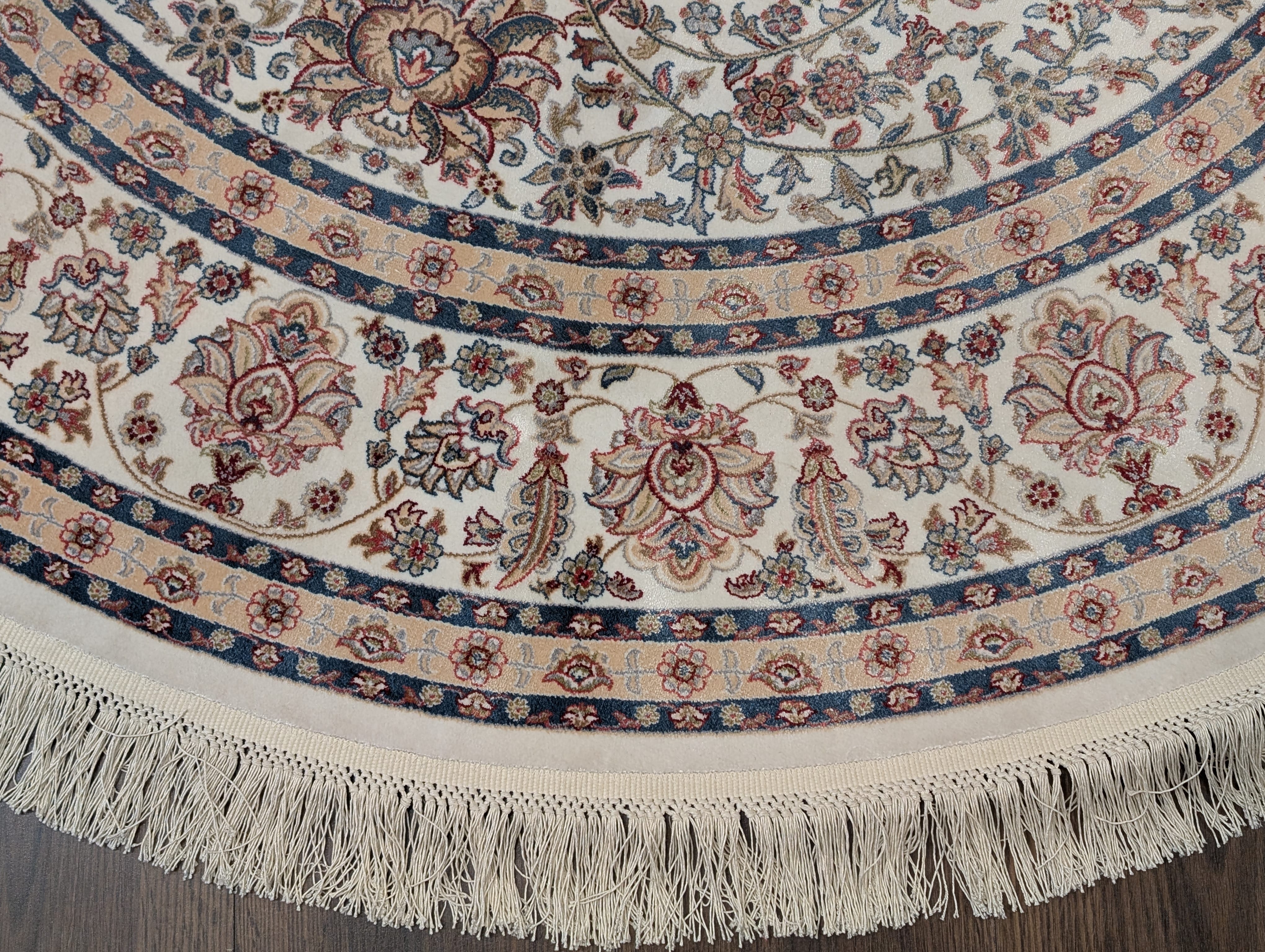 Round Silk Rug 5x5, Turkish Silk Carpet, Ivory, New, Bamboo Silk - Jewel Rugs