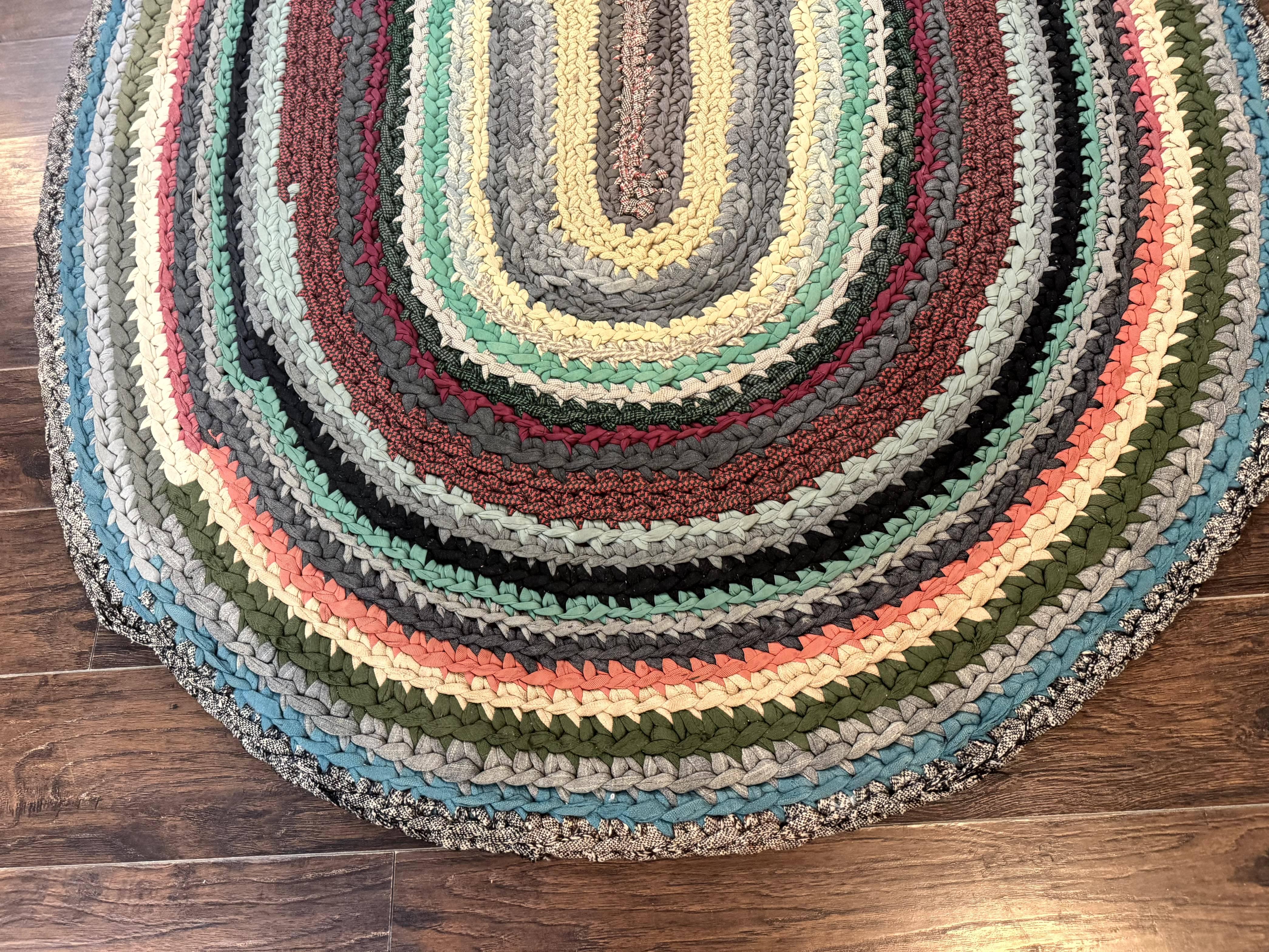Antique American Braided Rug 5x7, Oval Multicolor Handmade Wool Braided Carpet - Jewel Rugs