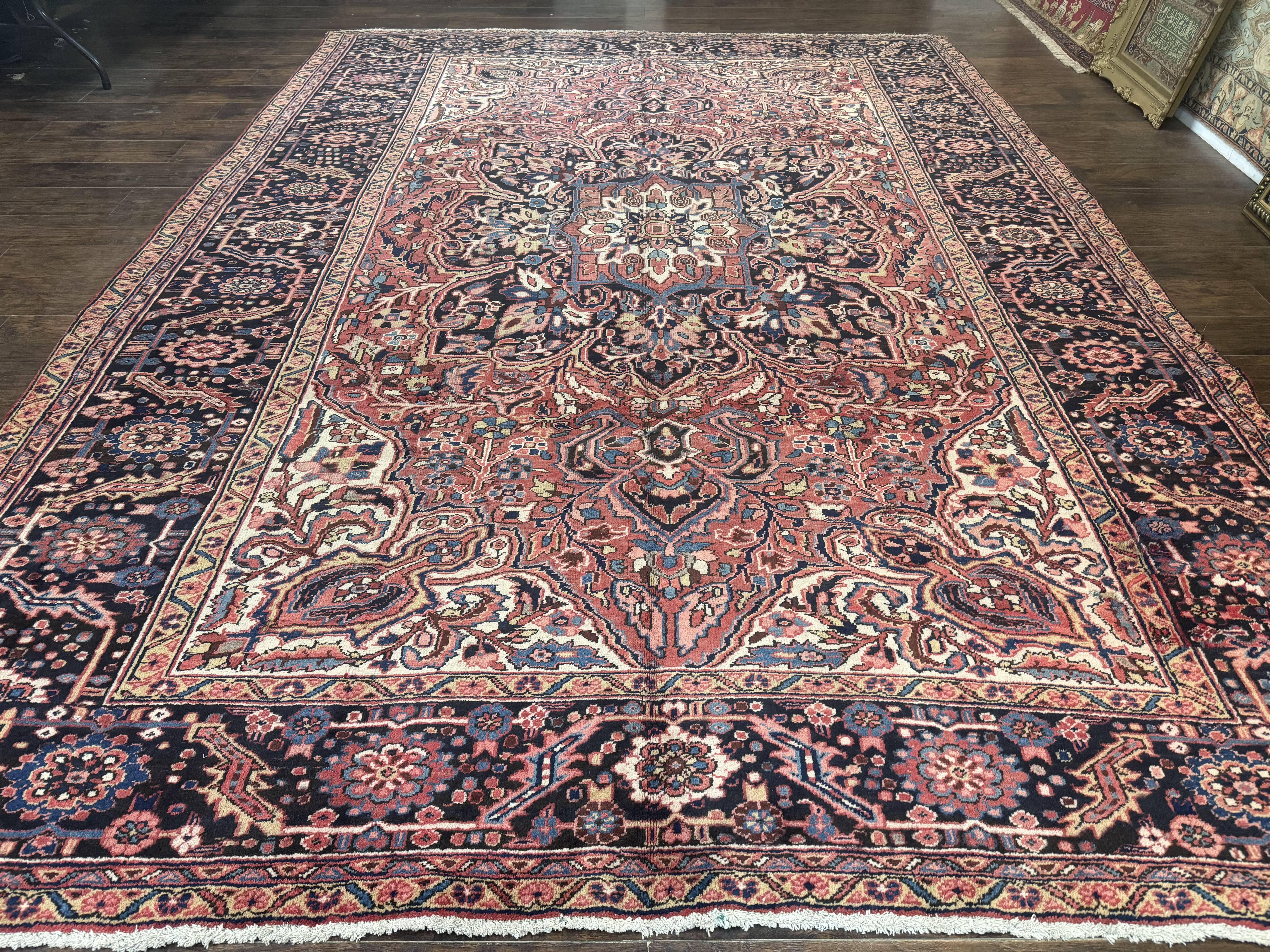 Persian Heriz Rug 10x13, Antique Wool Carpet, Geometric, Ahar Rug - Jewel Rugs