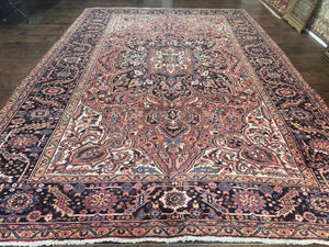 Persian Heriz Rug 10x13, Antique Wool Carpet, Geometric, Ahar Rug
