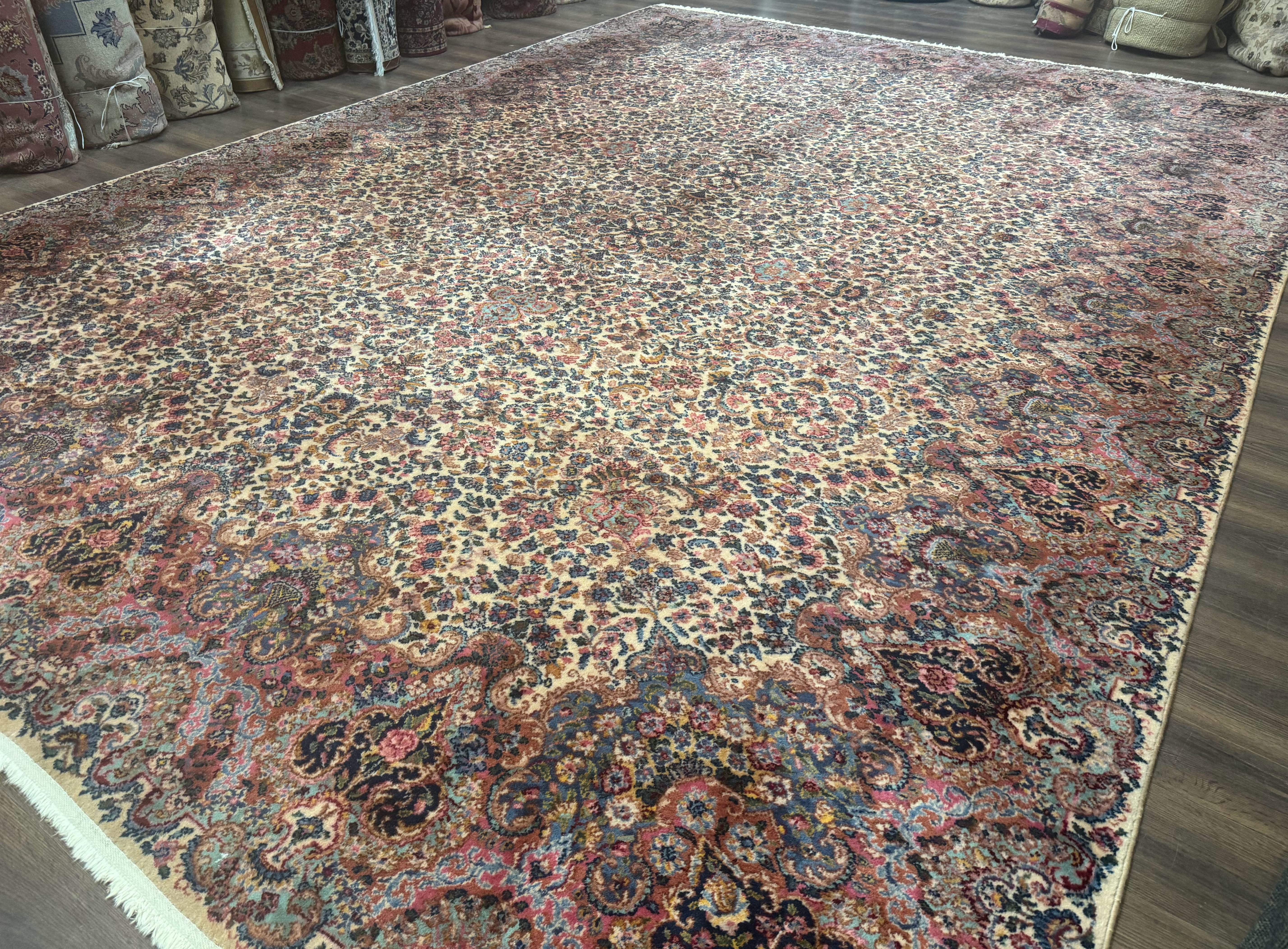 11x16 Karastan Ivory Kirman Rug #759, Floral Kirman, Wool, Original 700 Series, Palace Size - Jewel Rugs