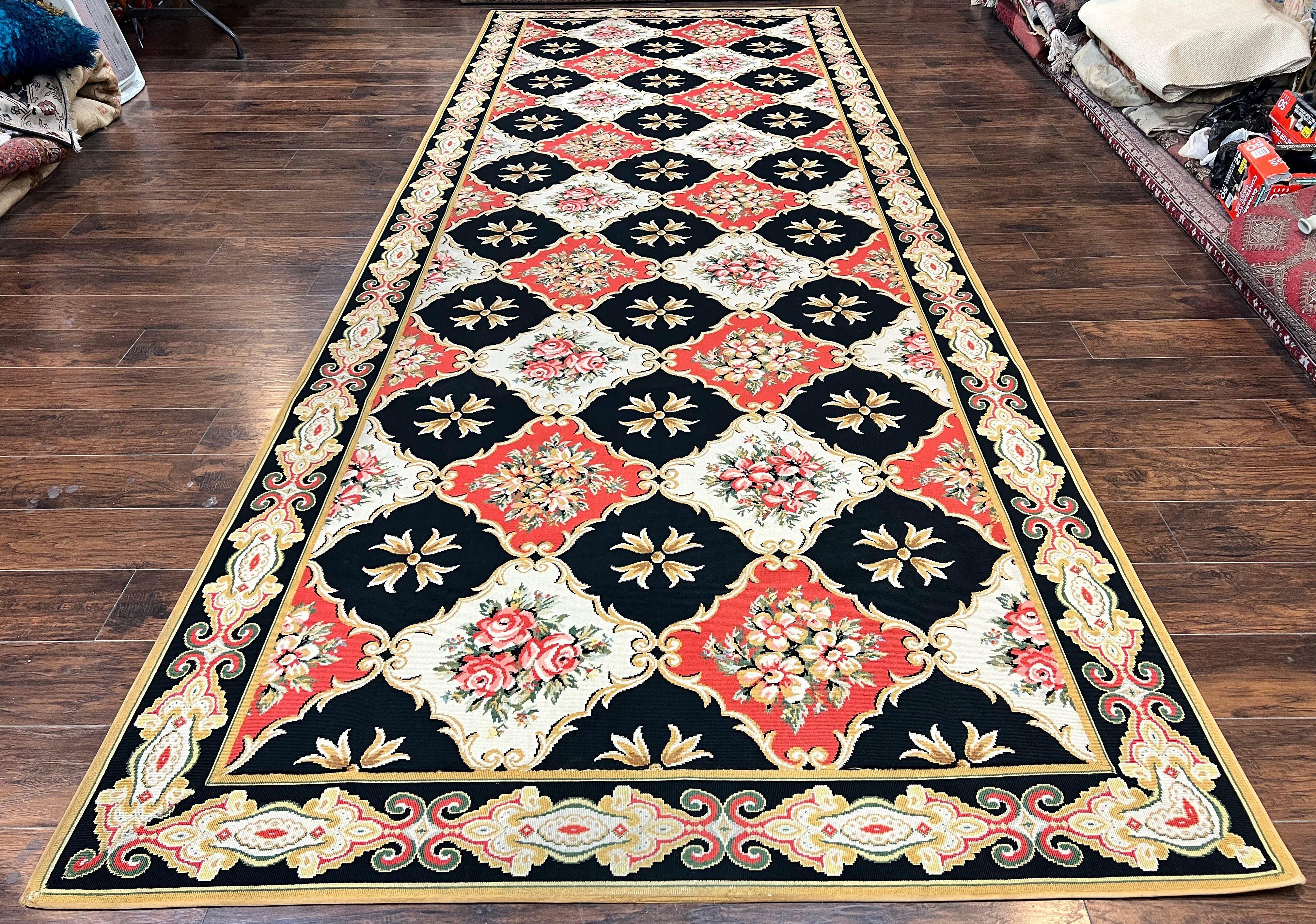 Wide Runner Rug 6x17 ft, Custom Made Vintage Stark Carpet 6 x 17 ft, Red Black Ivory, Corridor Hallway Rug, European Panel Design, Floral - Jewel Rugs