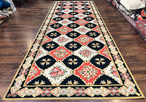 Wide Runner Rug 6x17 ft, Custom Made Vintage Stark Carpet 6 x 17 ft, Red Black Ivory, Corridor Hallway Rug, European Panel Design, Floral