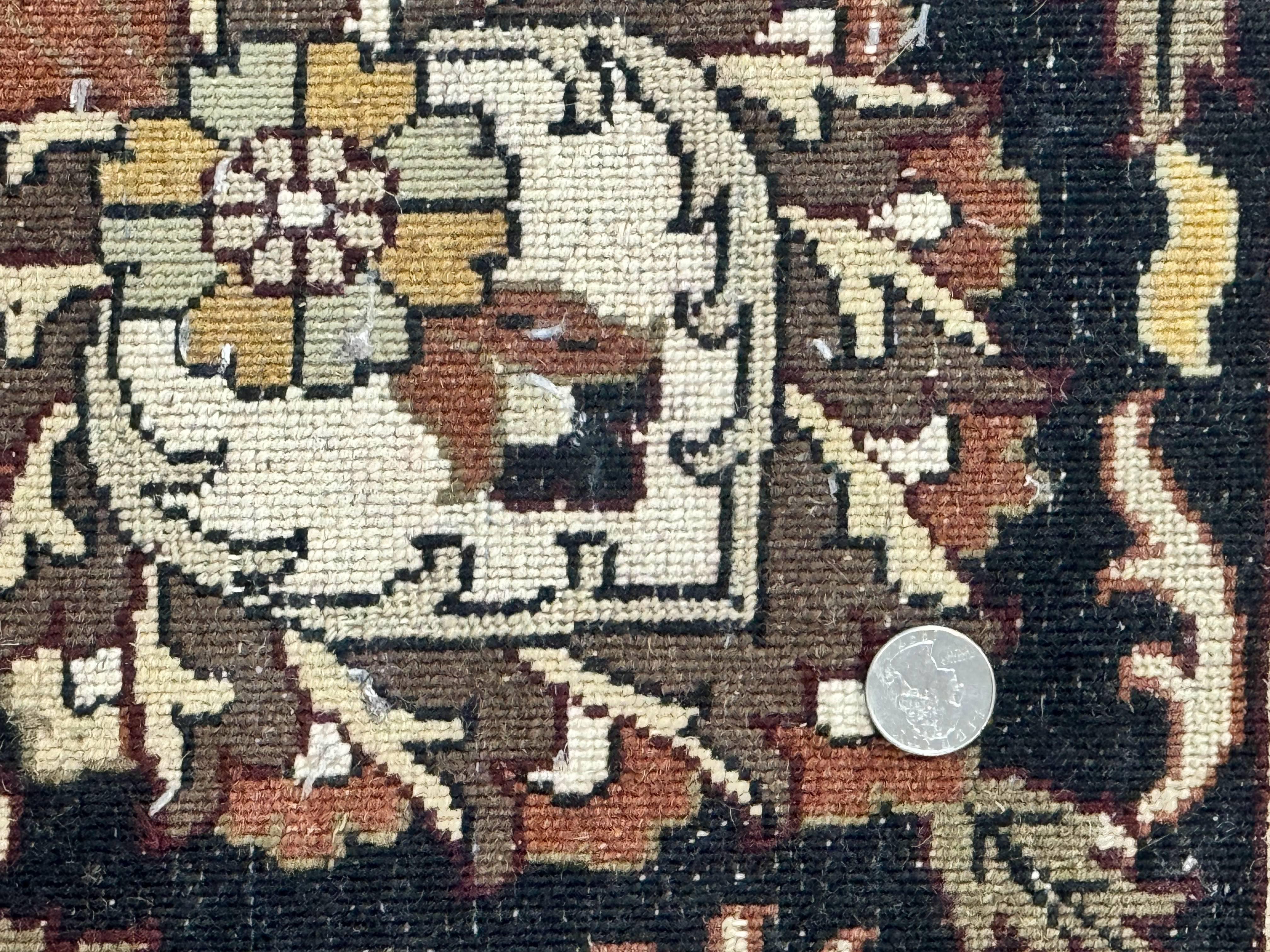 Indo Persian Rug 10x14, Floral Allover, Handmade Vintage Wool Rug, Dark Maroon/Plum and Black - Jewel Rugs