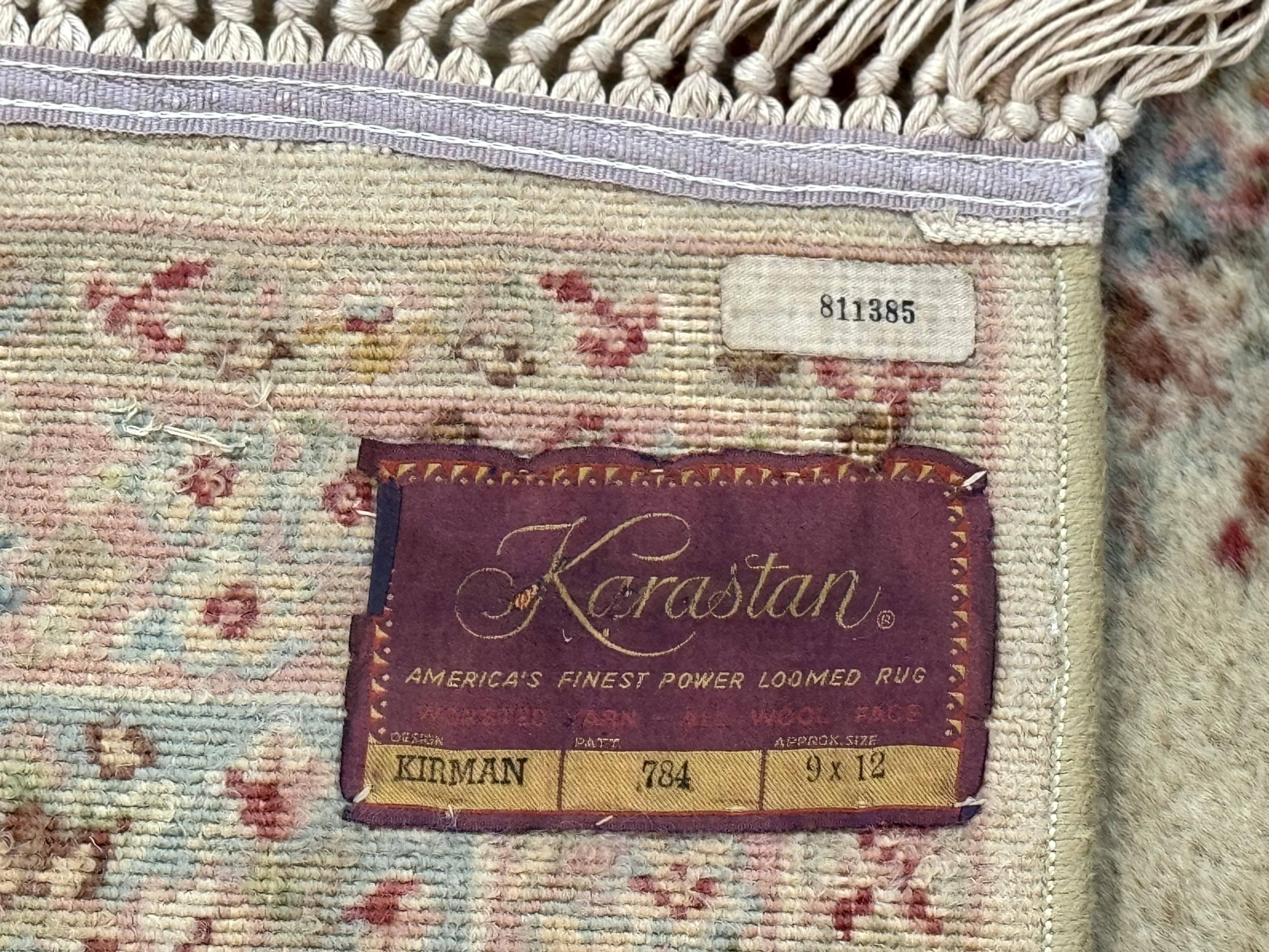 Karastan Rug 8.8 x 12, Pastel Ivory Kirman Rug #784, Wool Karastan Carpet, Original 700 Series, Vintage Karastan Area Rug, Discontinued - Jewel Rugs