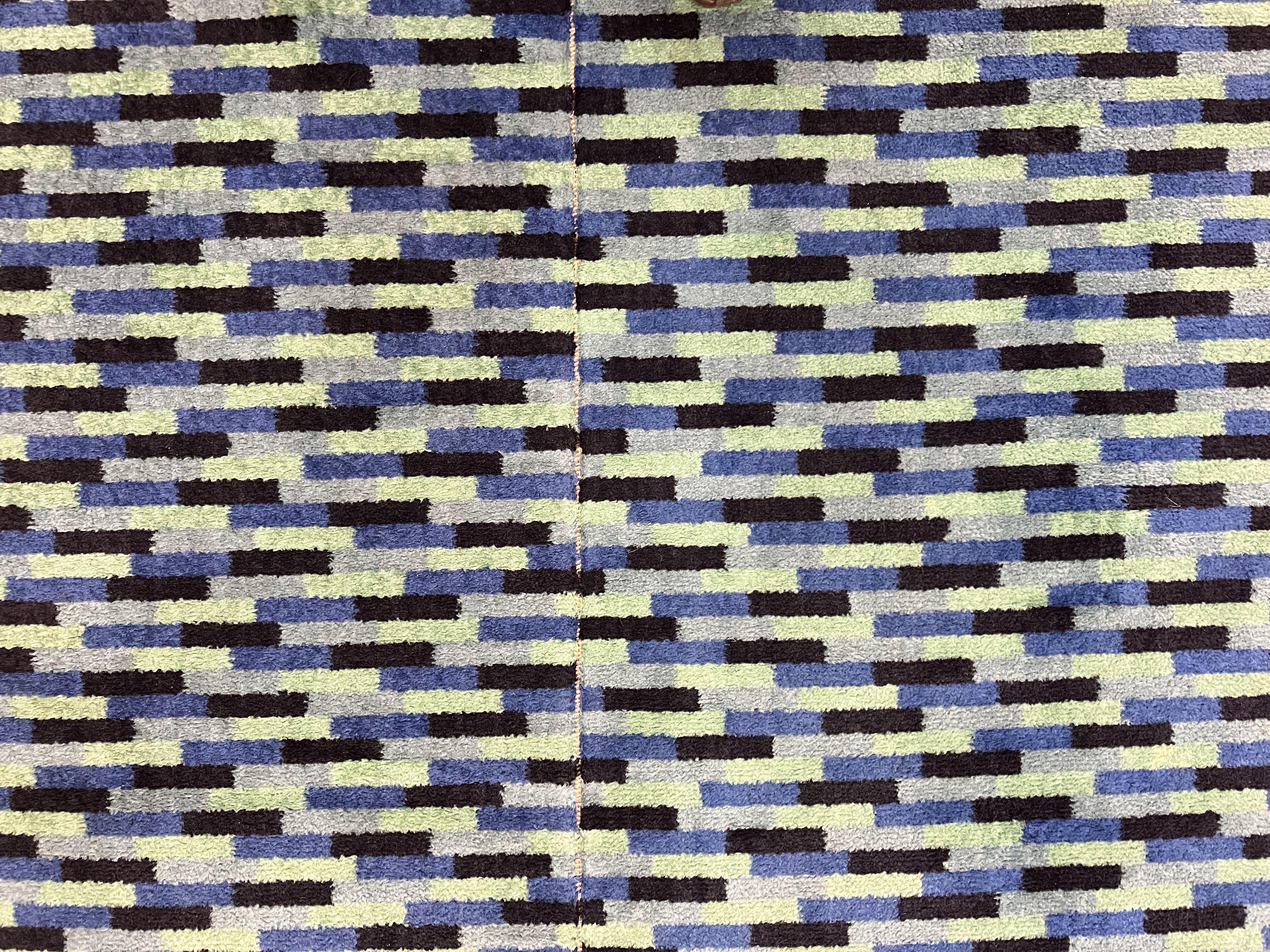 Wide Runner Rug 4.7 x 12, Blue Multicolor Contemporary Wool Power Loomed Rug, Mosiac Design - Jewel Rugs