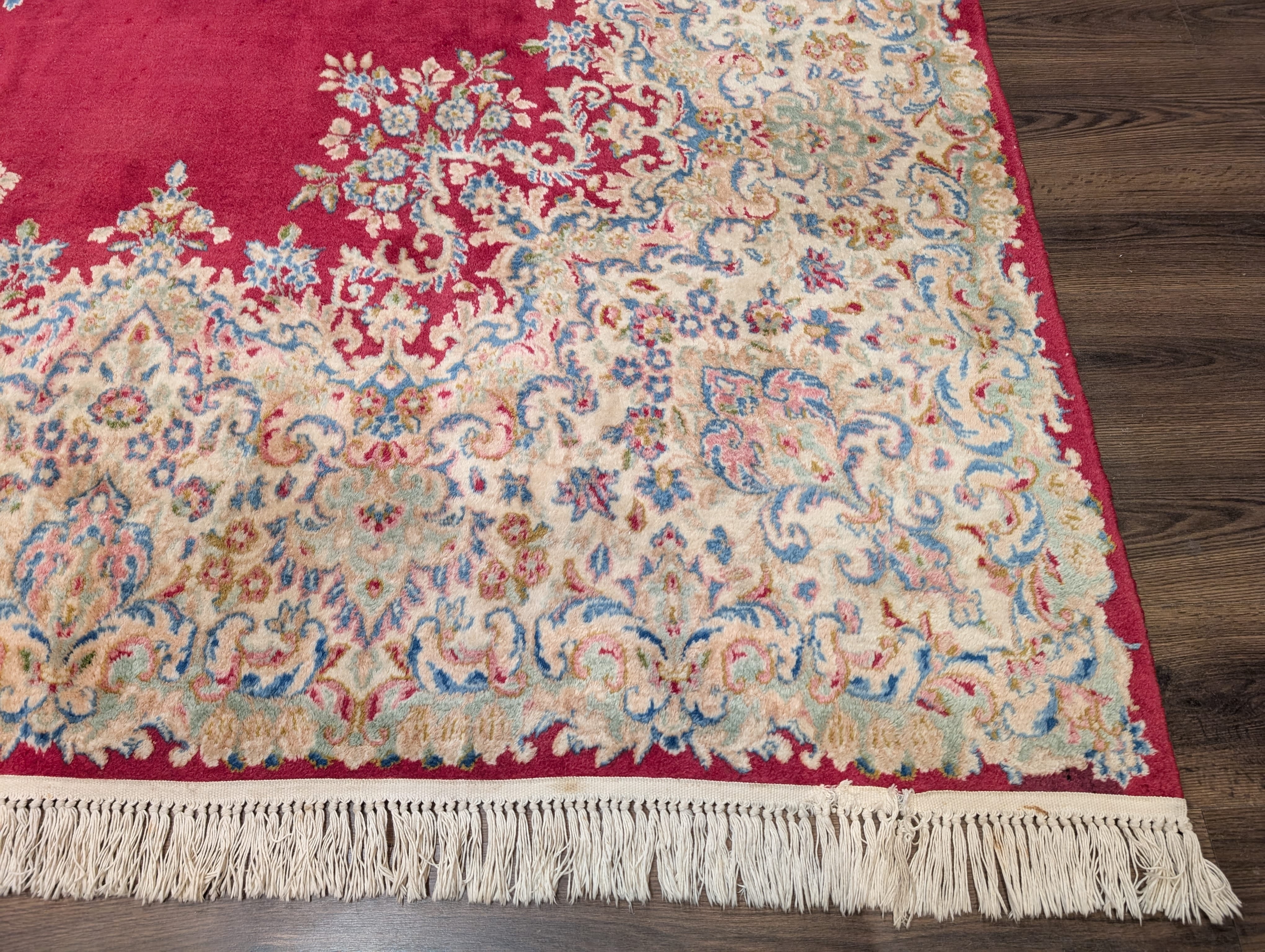 Persian Rug 9x12, Kerman Rug, Semi Open Field, Medallion, Red, Vintage, Wool - Jewel Rugs