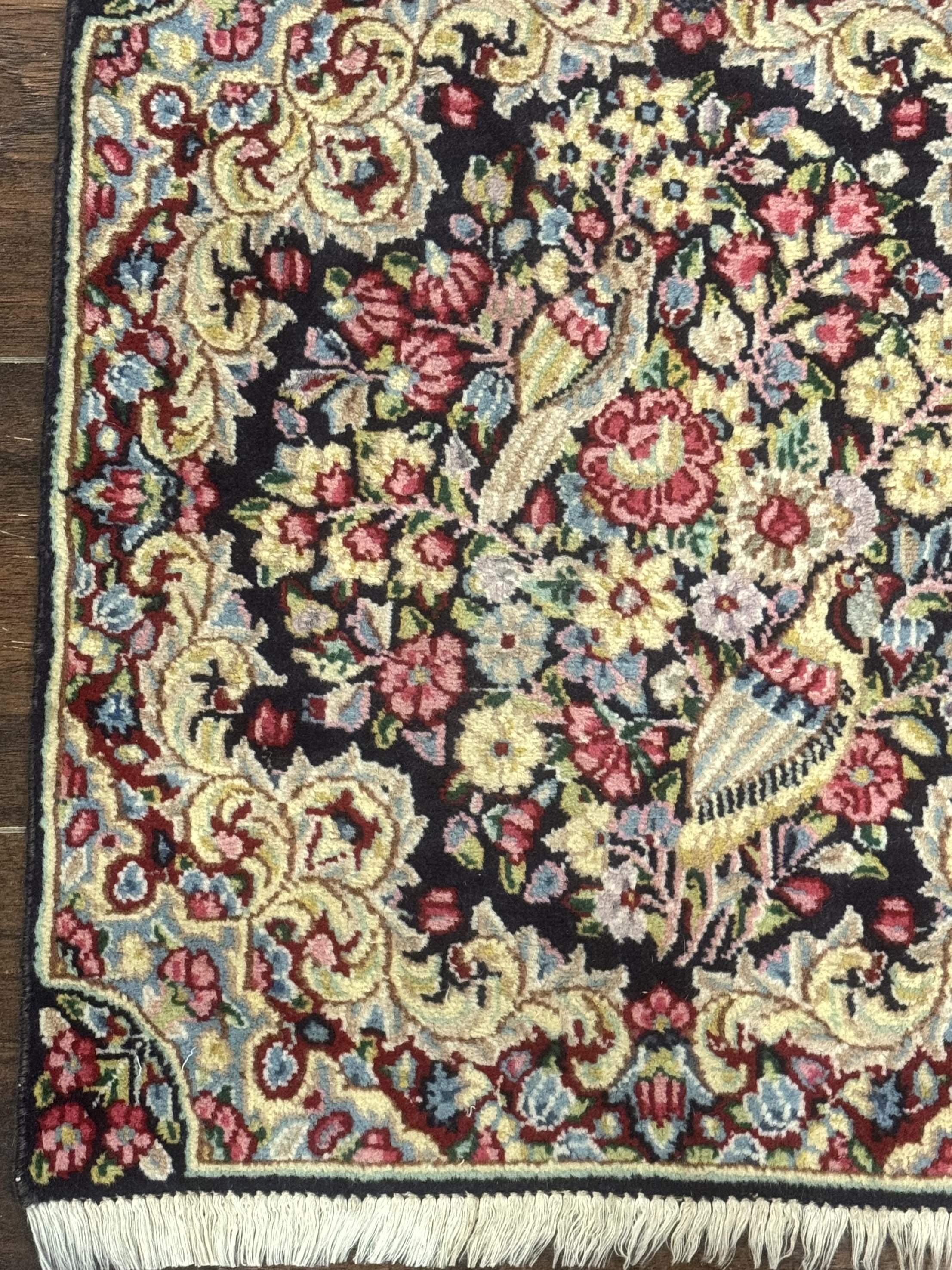 Persian Kerman Double Bag Face Rug, Floral, Birds, Very Fine 225 KPSI, Wool Handmade - Jewel Rugs