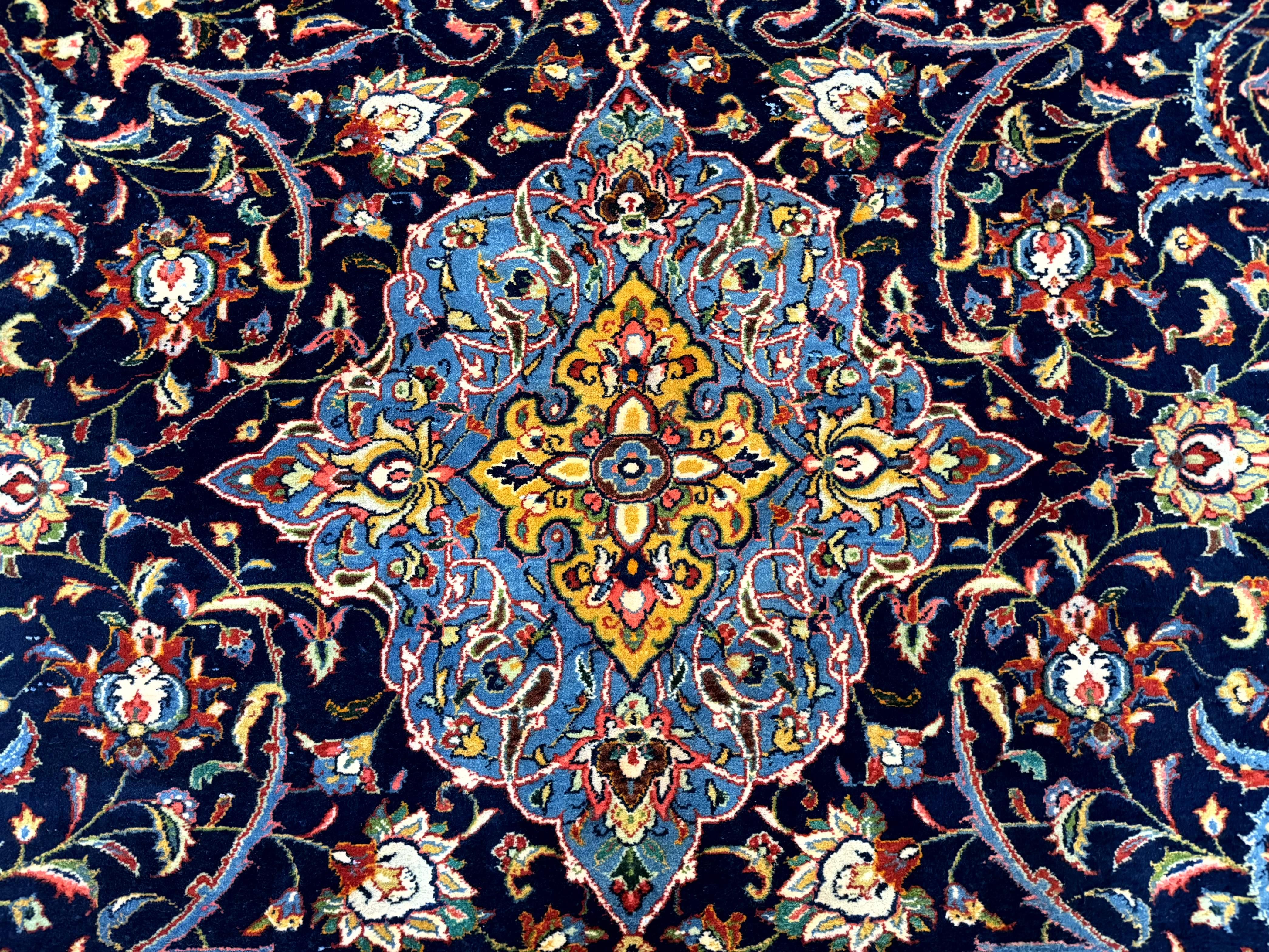 Navy Blue Persian Sarouk Rug 8x11 - Unique Floral Medallion - Jewel Rugs