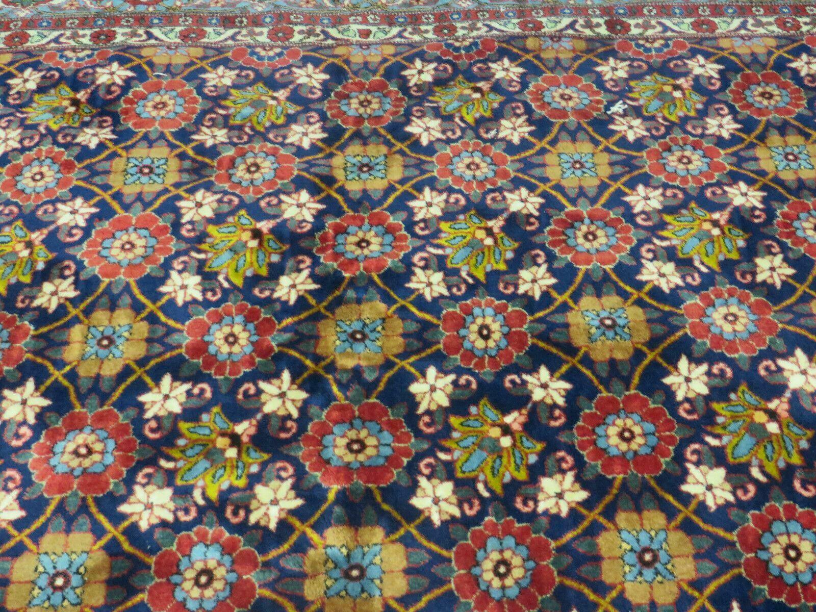 Navy Blue Antique Persian Rug 7x11, Veramin Mina Khani Repeated Allover Pattern, Vintage Authentic Hand Knotted Handmade Wool Room Sized Carpet - Jewel Rugs