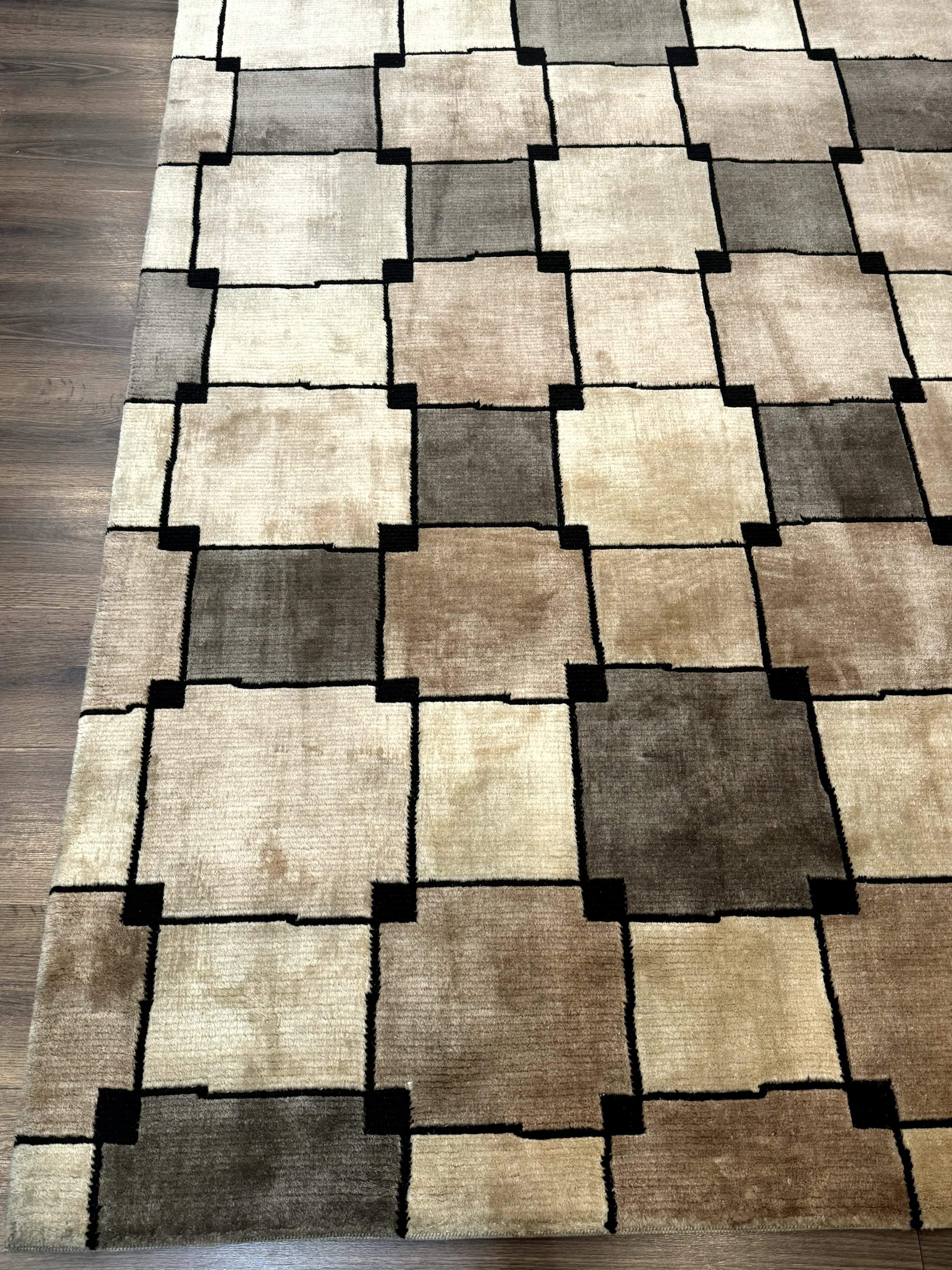 Tibetan Wool Rug 5x8, Contemporary Modern Carpet, Abstract Design, Soft Thick Pile, Pair B - Jewel Rugs