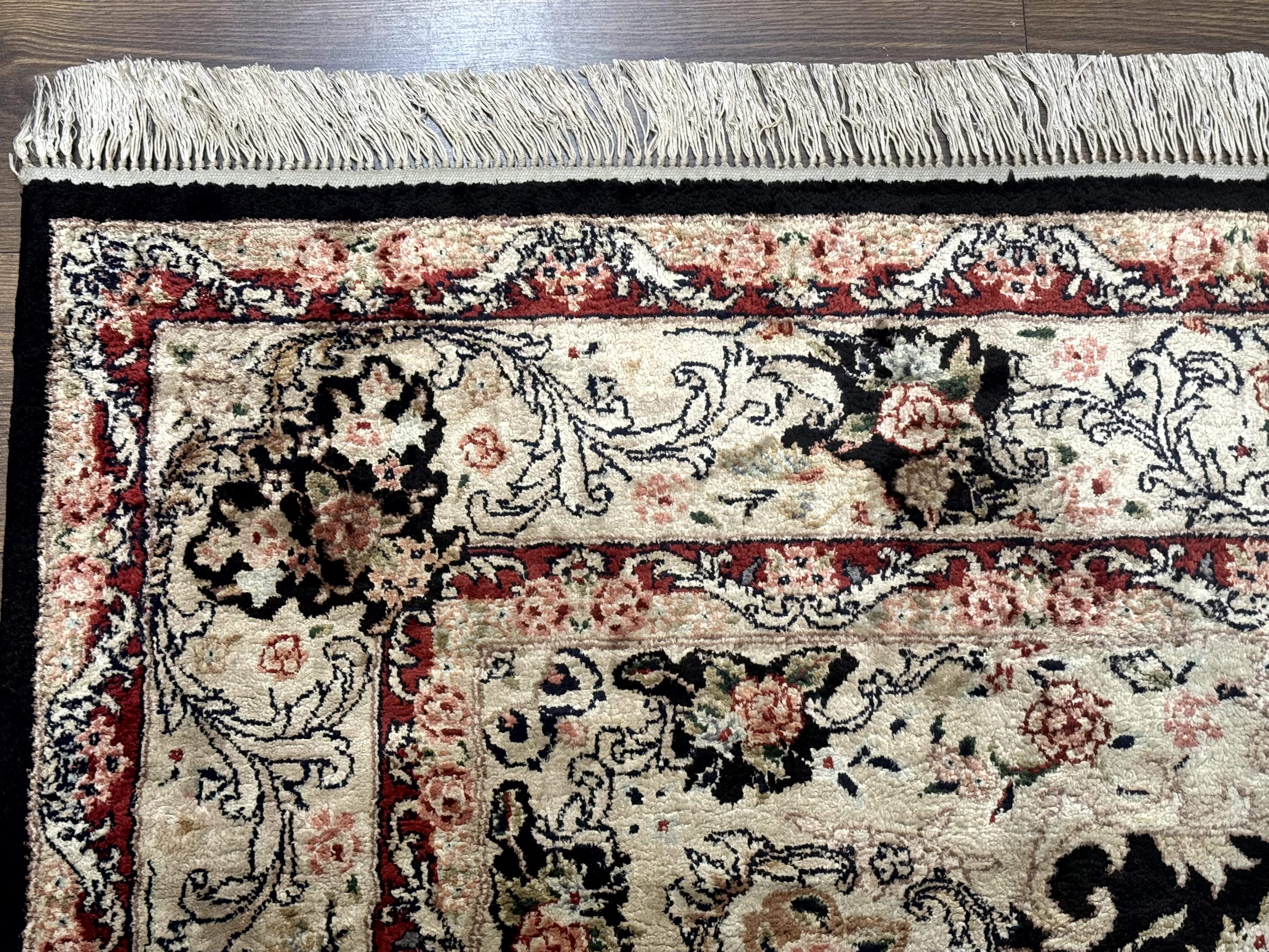Indian Kashmiri Silk Rug, Floral Medallion, Vintage Hand Knotted Carpet - Jewel Rugs