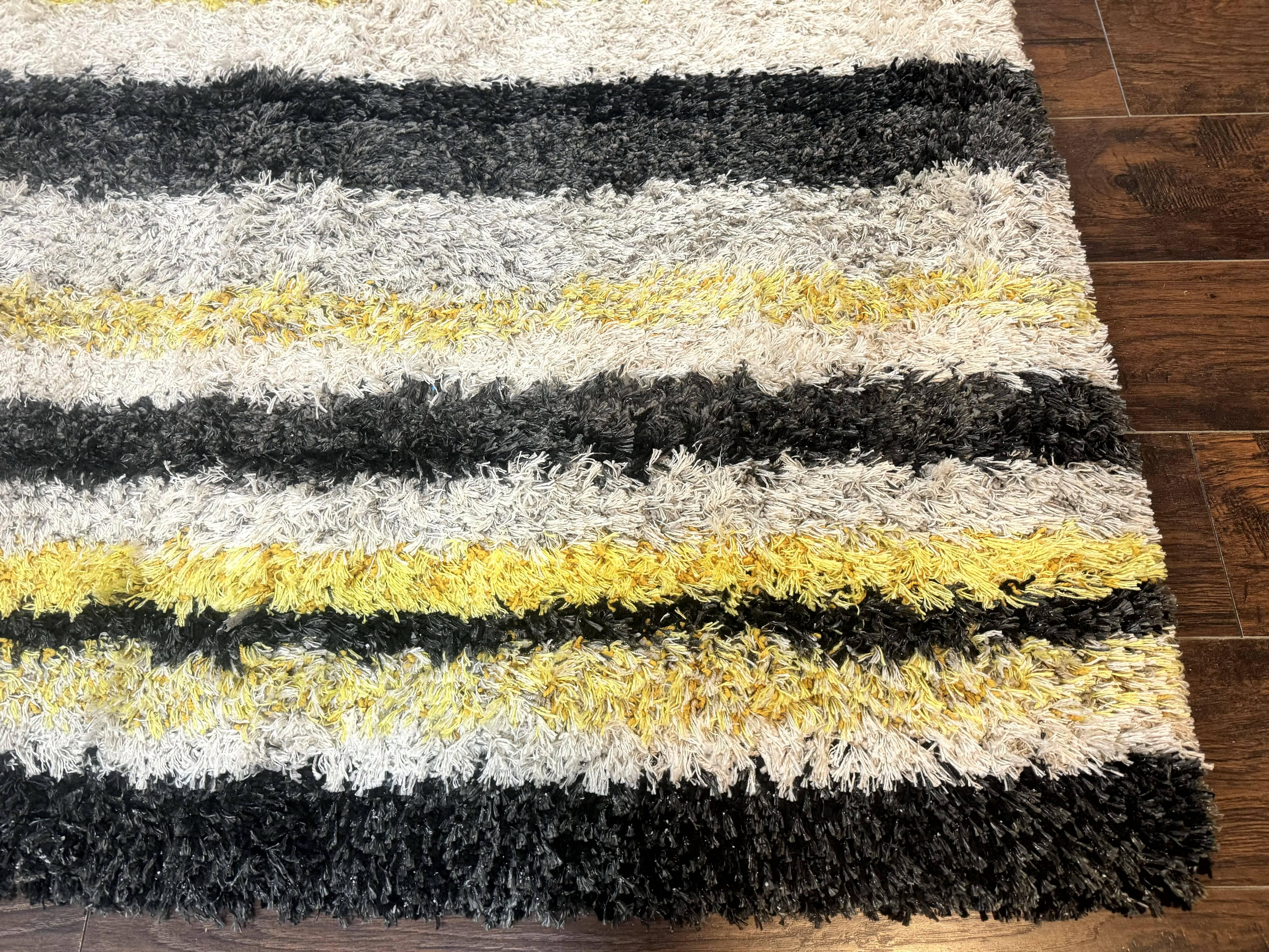 Shag Rug 5x8, Yellow Ivory Charcoal, Contemporary - Jewel Rugs