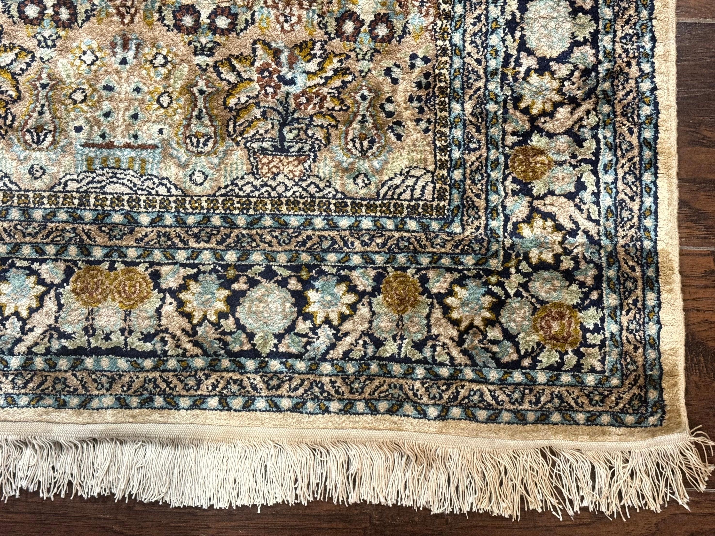 Silk Indian Kashmiri Rug 3x4, Very Fine 400 KPSI, Silk Prayer Rug, Handmade - Jewel Rugs