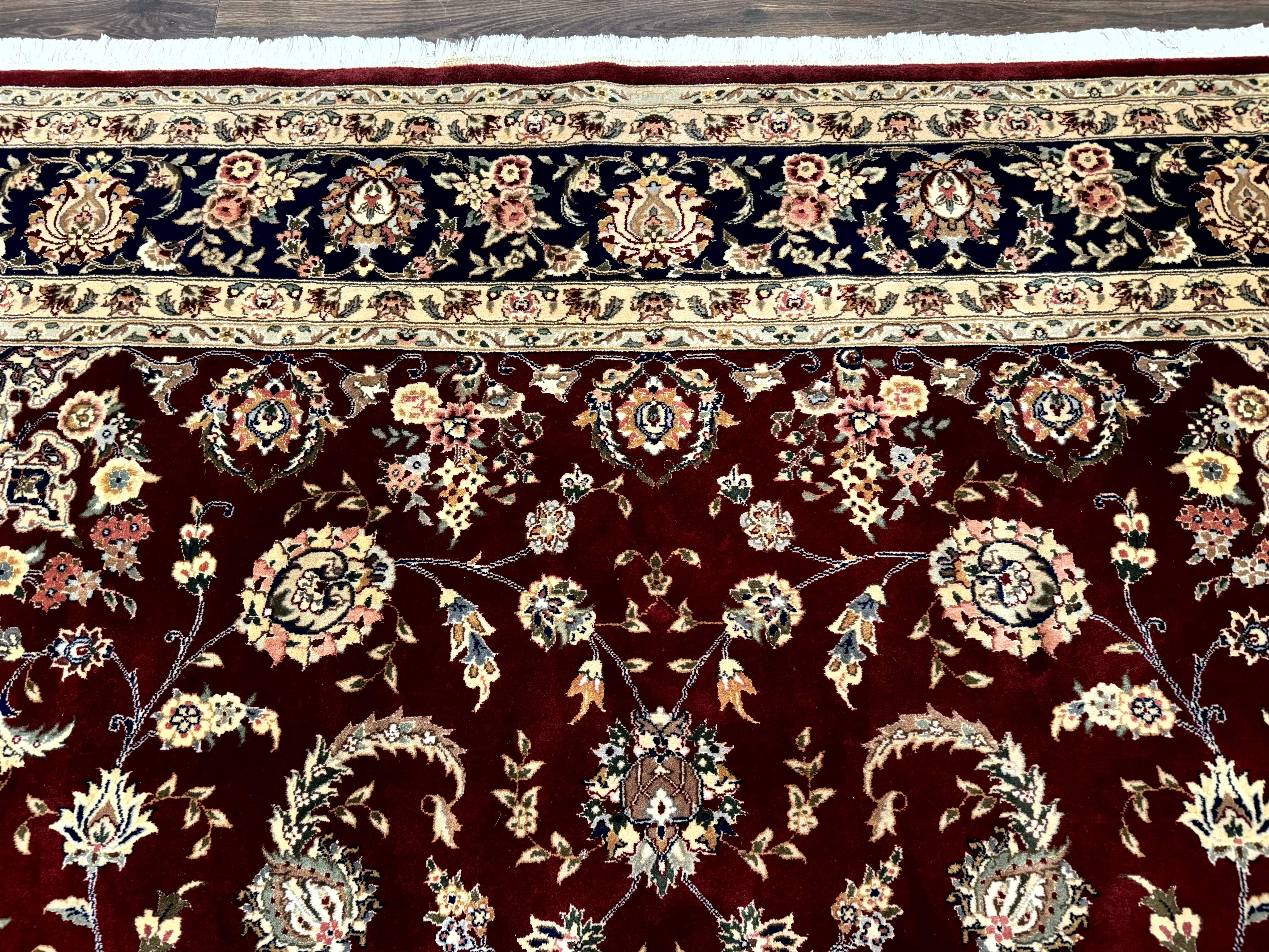 Sino Persian Rug 9x11, Burgundy and Navy Blue, Fine 200 KPSI, Floral Allover - Jewel Rugs