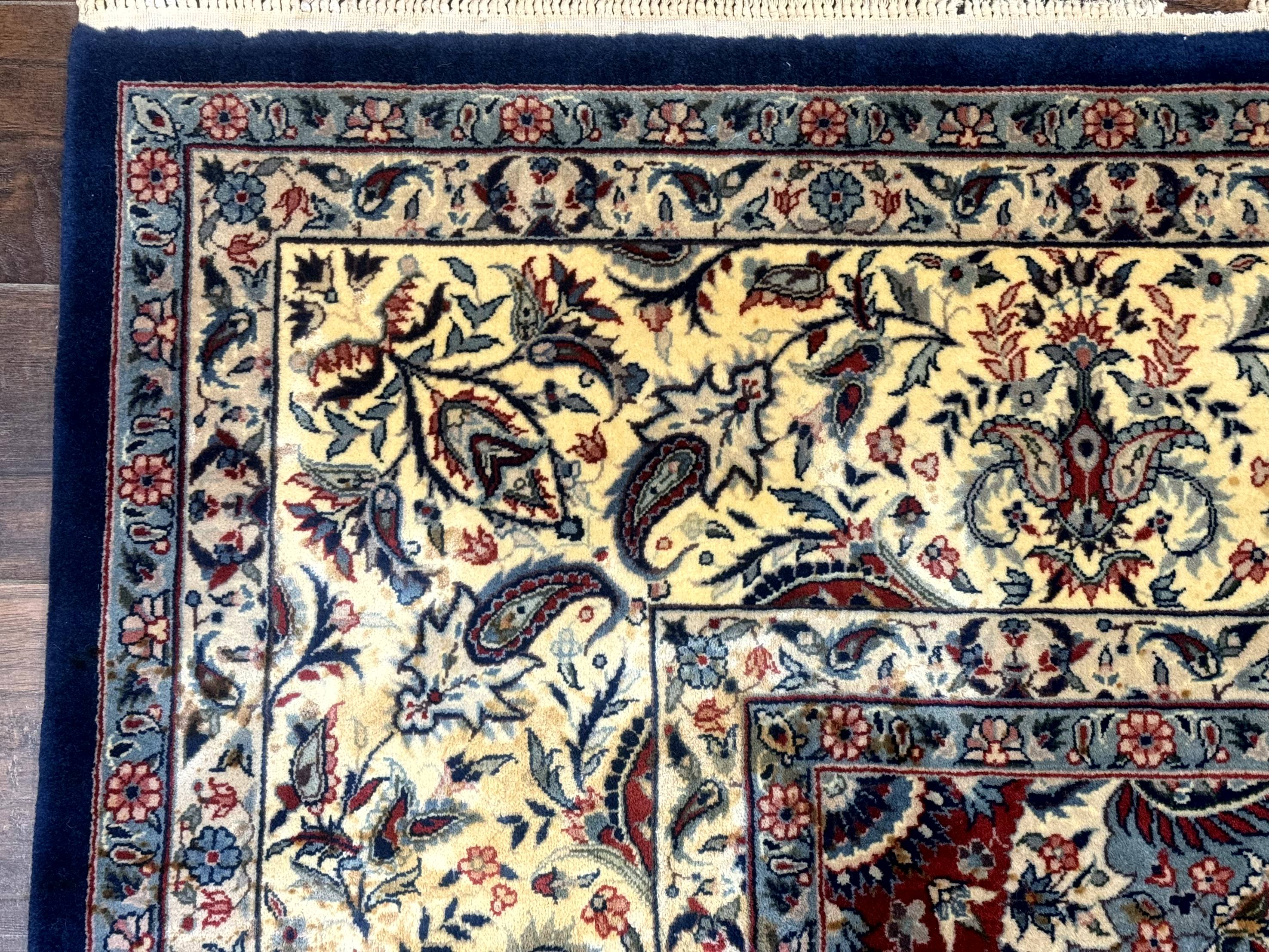 Sino Persian Kerman Rug 10x14, Blue and Beige, Floral Medallion, Fine 240 KPSI - Jewel Rugs