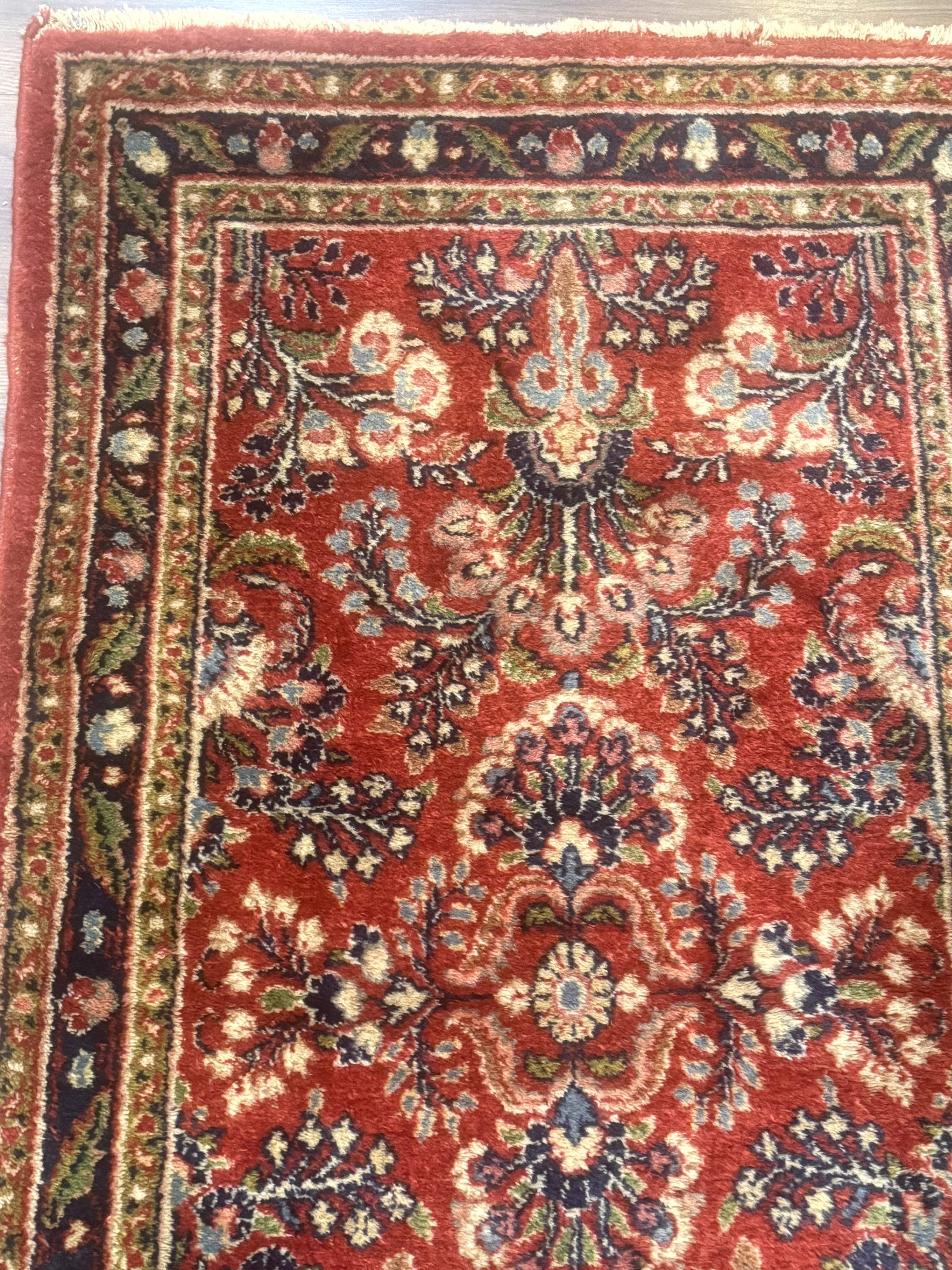 Persian Sarouk Rug 2x5 – Small Red Hand-Knotted Wool Carpet - Jewel Rugs