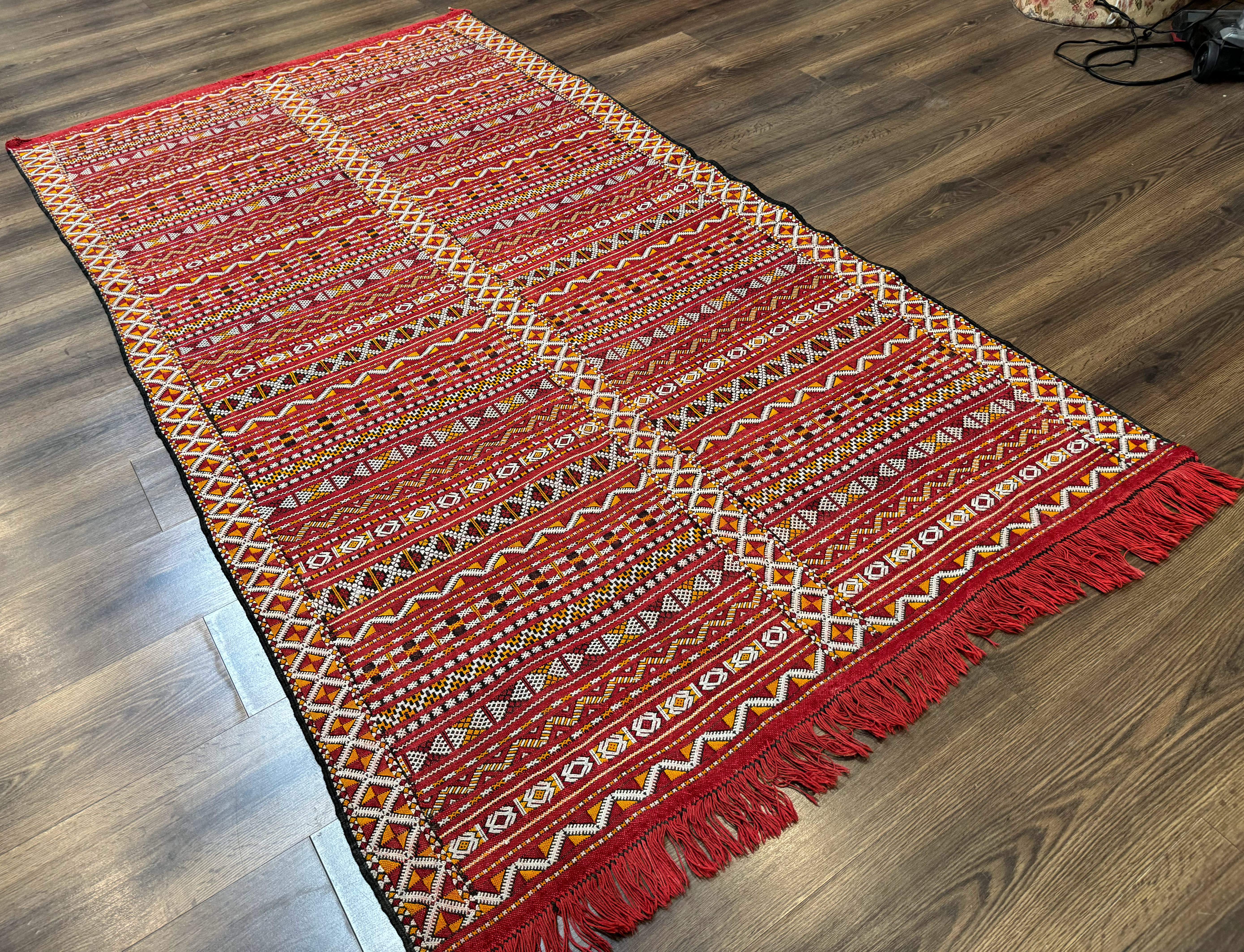 Moroccan Kilim Rug 4x8, Flatweave, Bohemian, Red Ivory Orange - Jewel Rugs