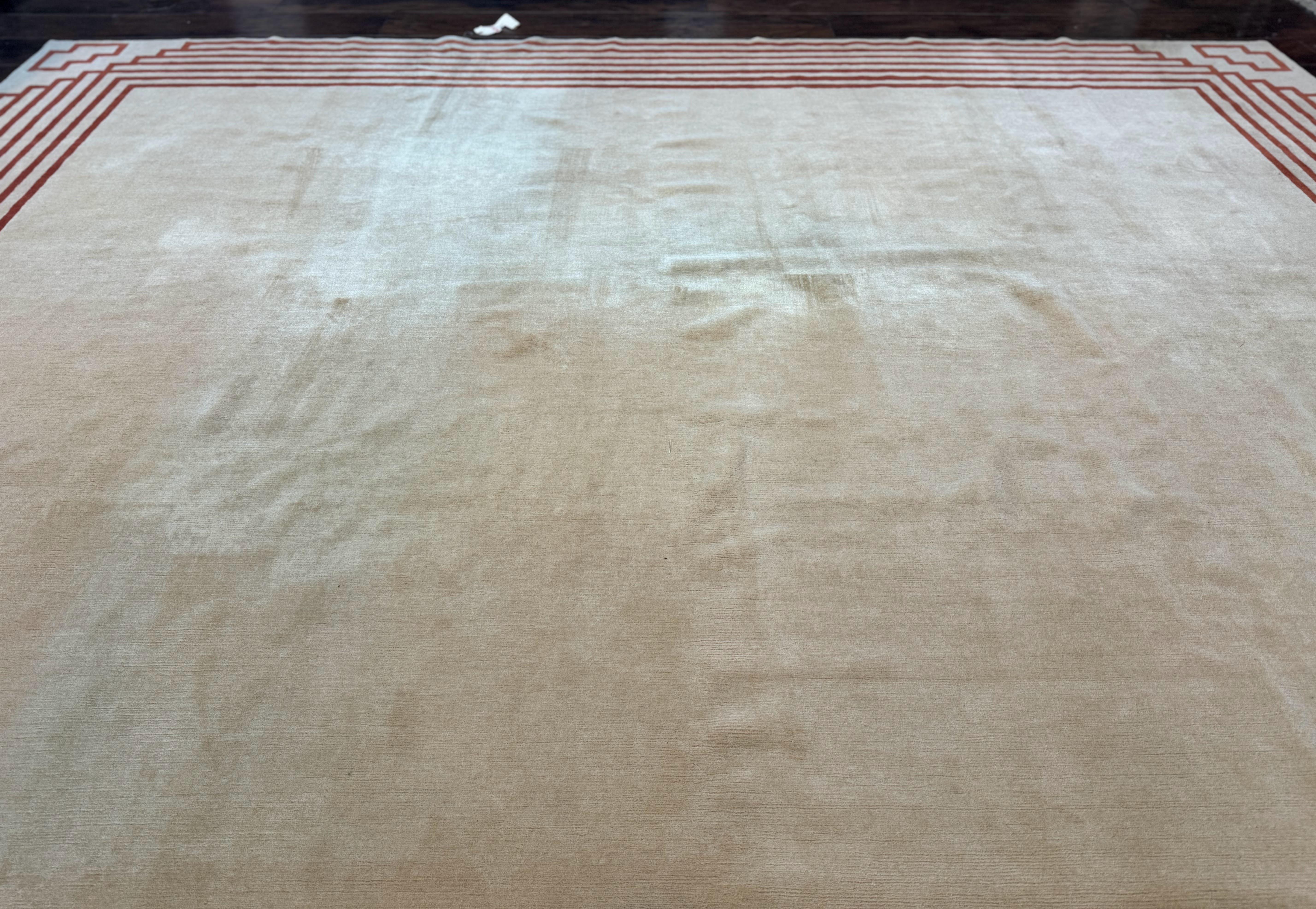 Modern Tibetan Rug 11 x 14.6, Wool and Silk, Simple Design, Handmade Large Area Rug, Cream - Jewel Rugs