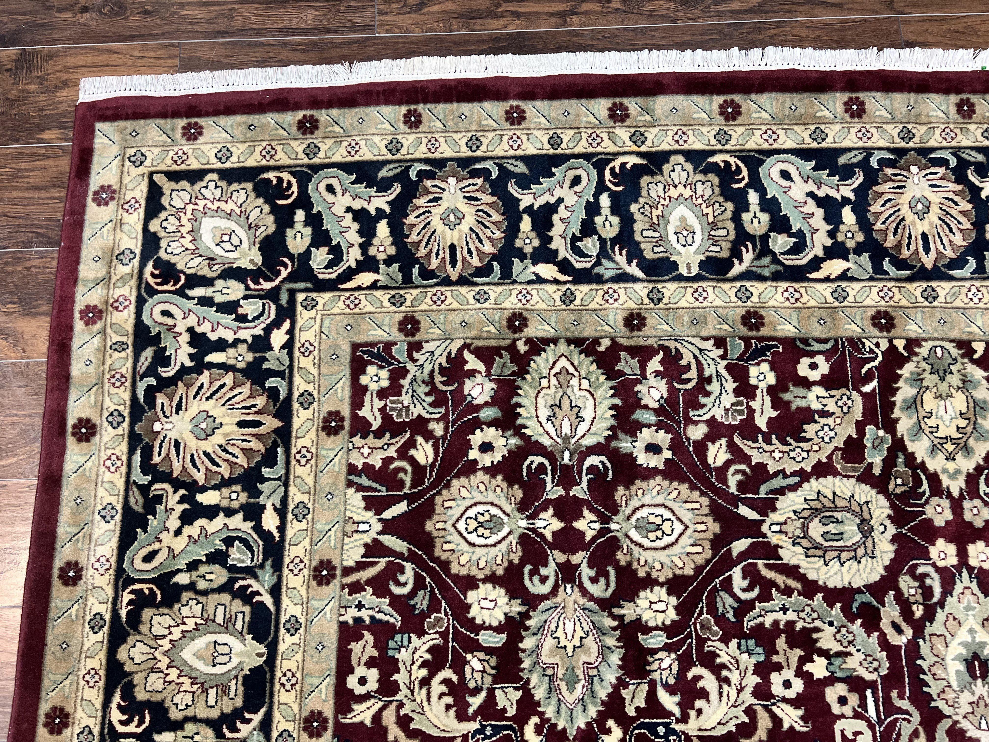 Indo Persian Rug 10x14, Floral Allover, Maroon, Handmade Hand Knotted VIntage Wool Rug, Large Oriental Carpet - Jewel Rugs
