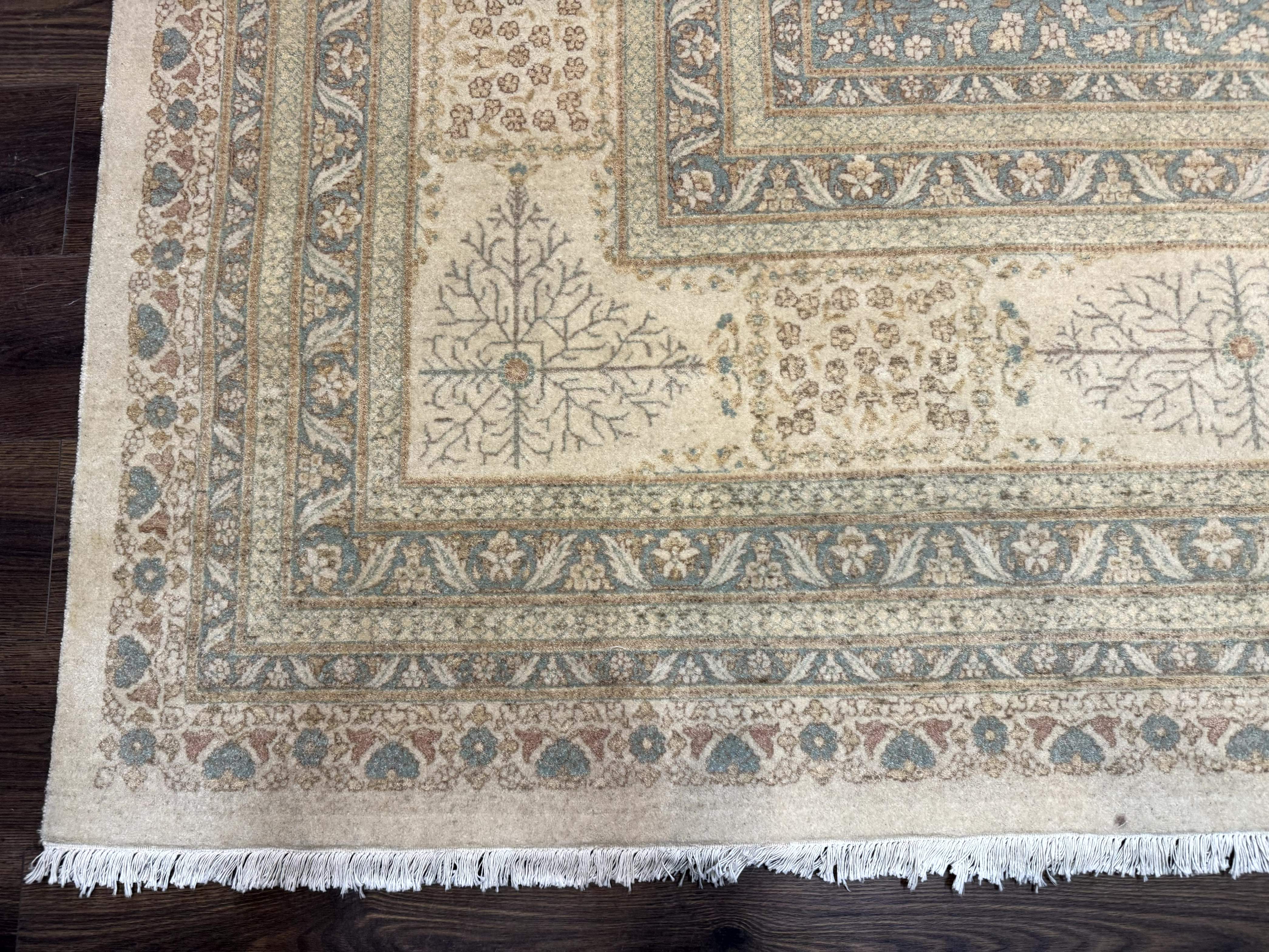 Palace Size Pak Persian Rug 12x18, Haji Jalili Design, Pakistani Carpet, Oat and Light Blue, Fine 260 KPSI - Jewel Rugs