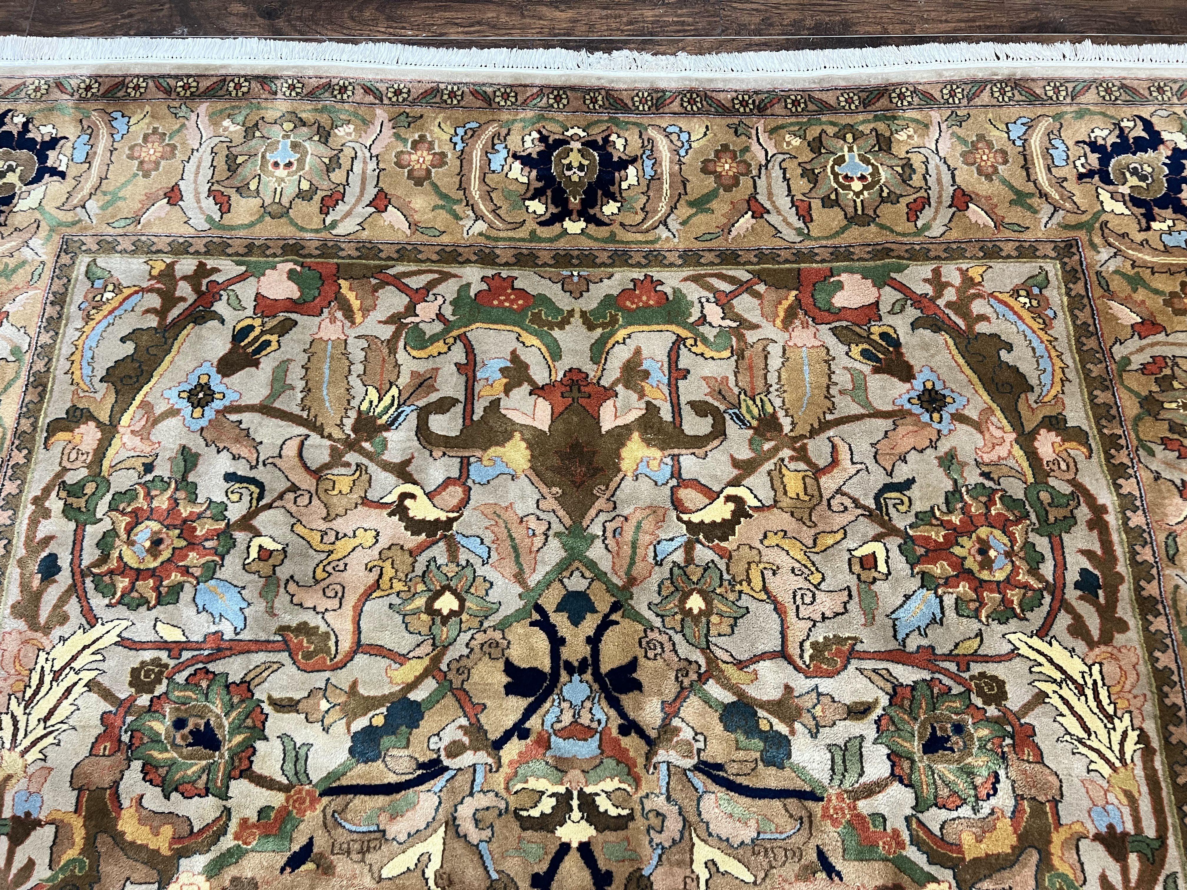 Indian Agra Rug 8x10, Wool Vintage Handmade Carpet, Gray Brown - Jewel Rugs