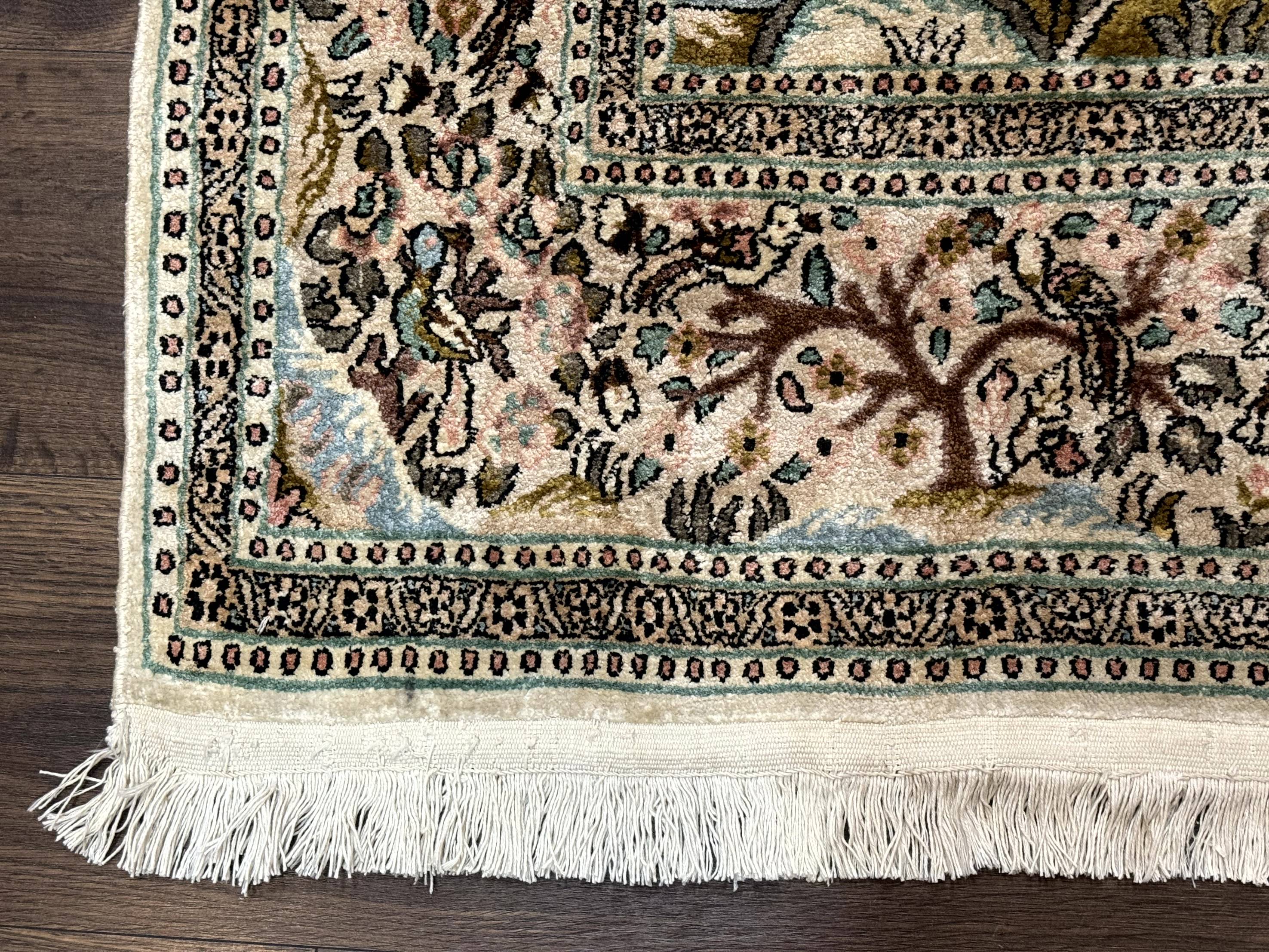 Indian Kashmiri Silk Rug 4x7, Tree of Life Design, Very Fine 380 KPSI, Birds - Jewel Rugs