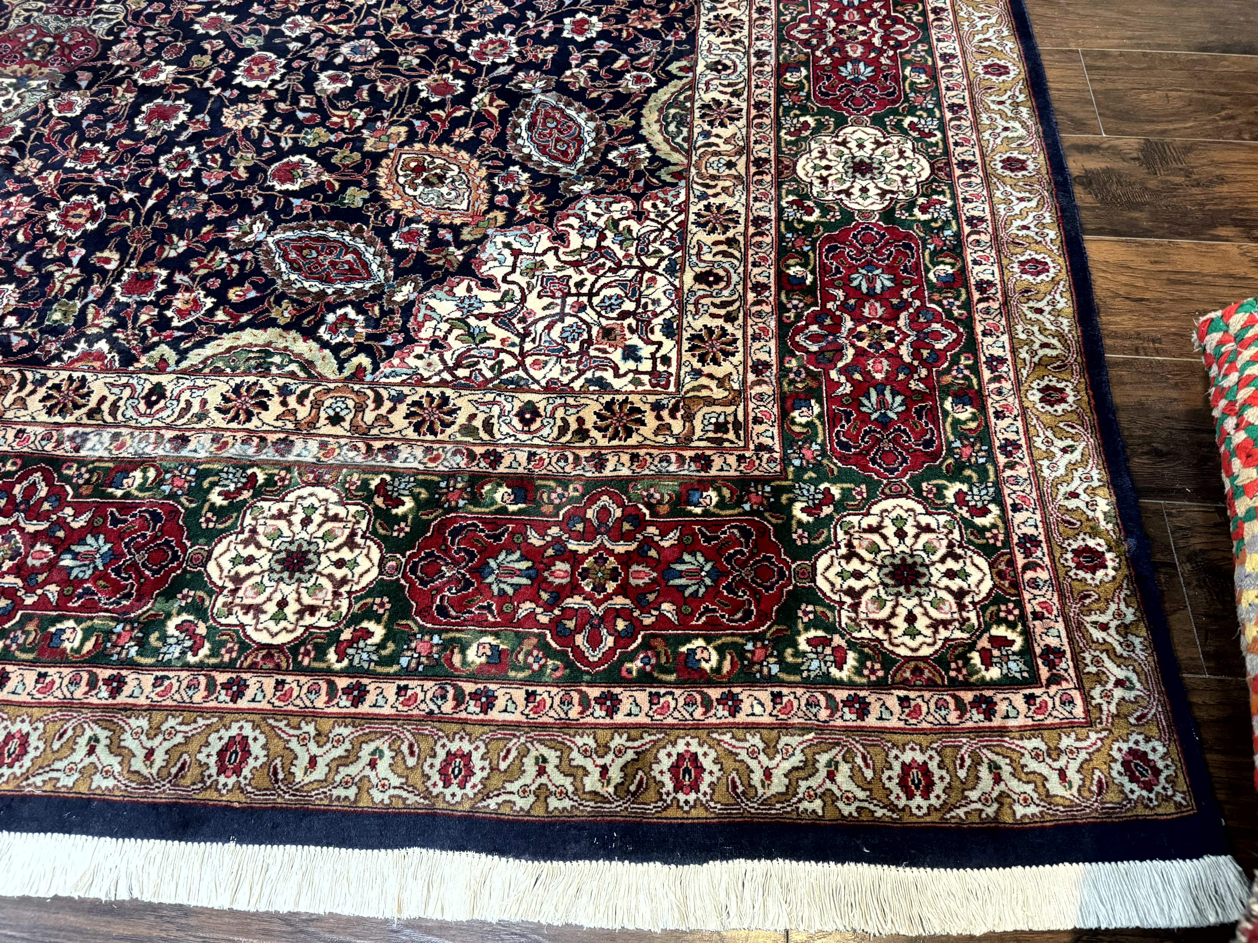 Persian Tabriz Rug 10x13 – Navy Blue and Red, Floral Medallion, Fine 210 KPSI - Jewel Rugs