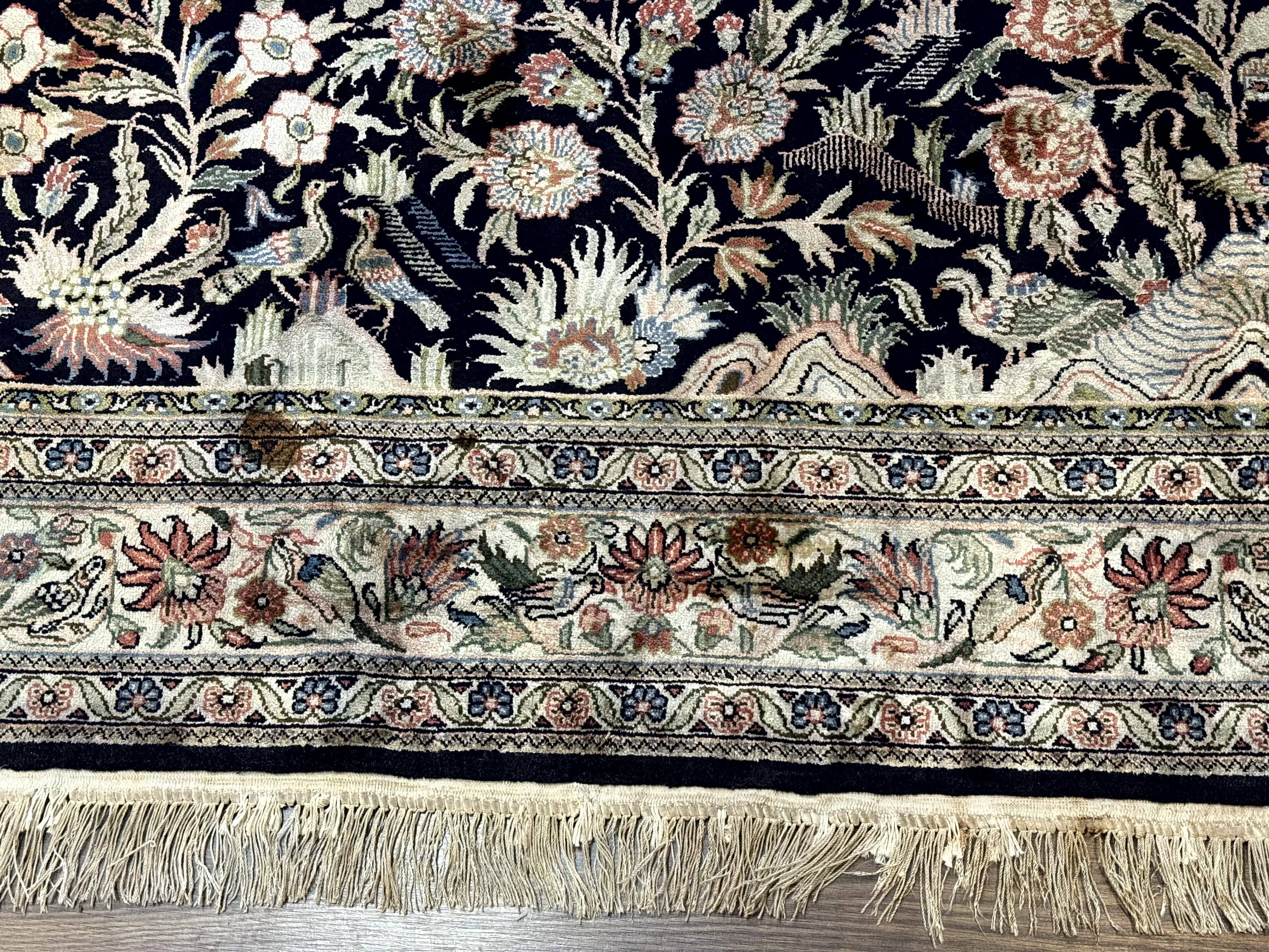 Silk Rug 4x6, Black and Cream, Floral & Bird Pictorials, Fine 330 KPSI, Sino Persian Rug - Jewel Rugs