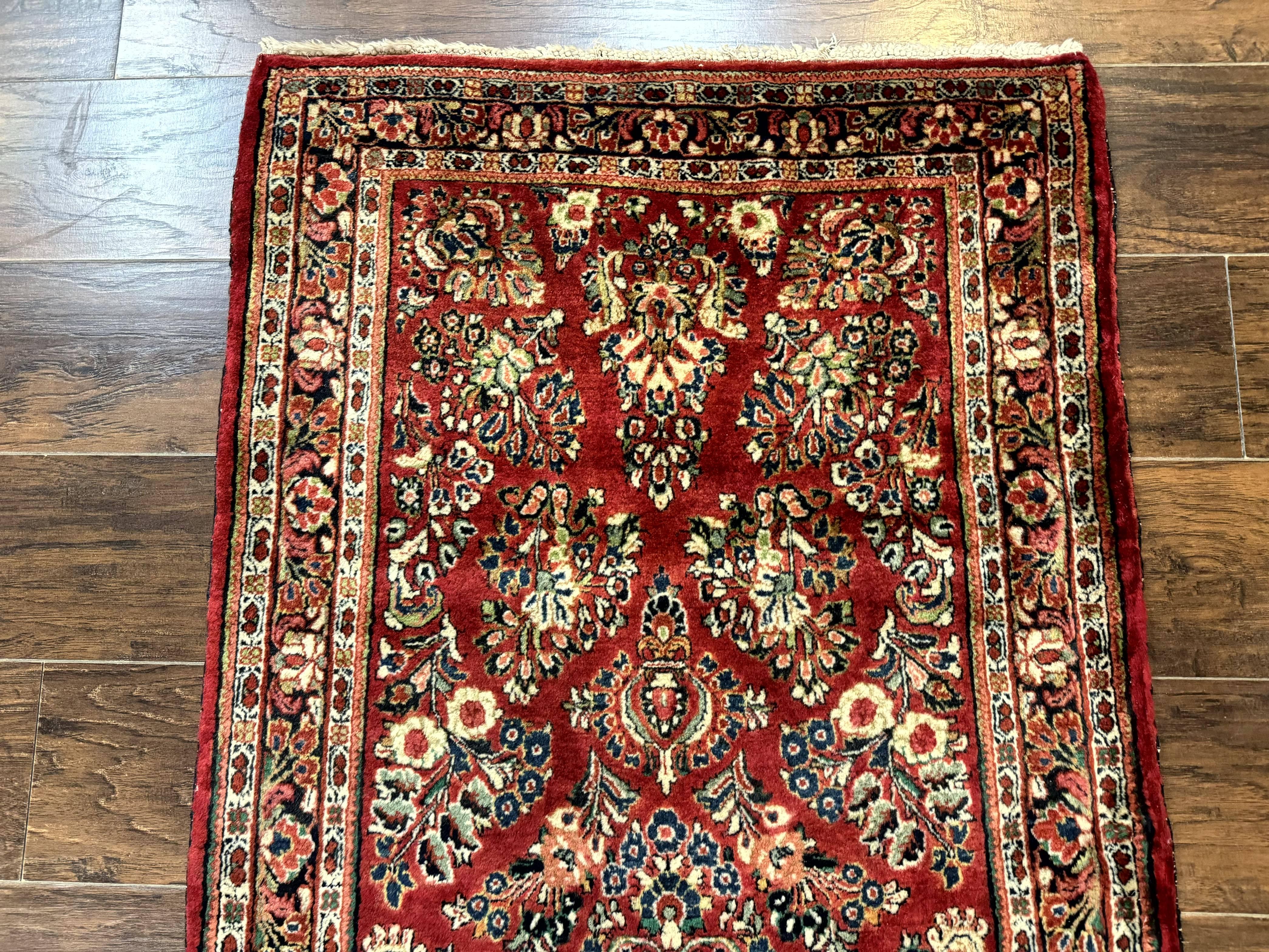 Red Persian Sarouk Rug 3 x 5.8, Antique Wool Carpet, 210 KPSI - Jewel Rugs