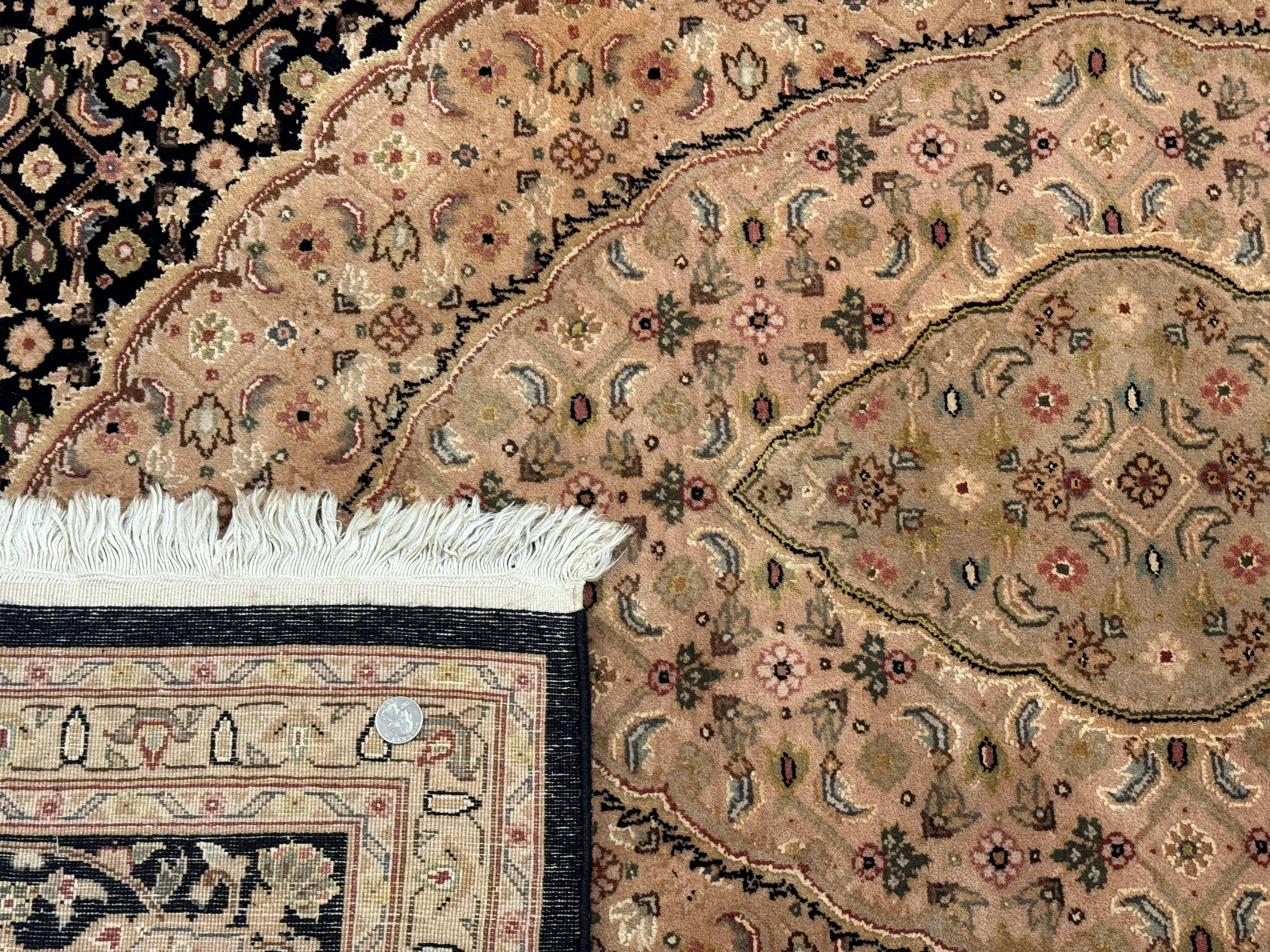 Sino Persian Rug 8x10, Herati Mahi Pattern, Fine 170 KPSI, Black, Wool and Silk Highlights - Jewel Rugs