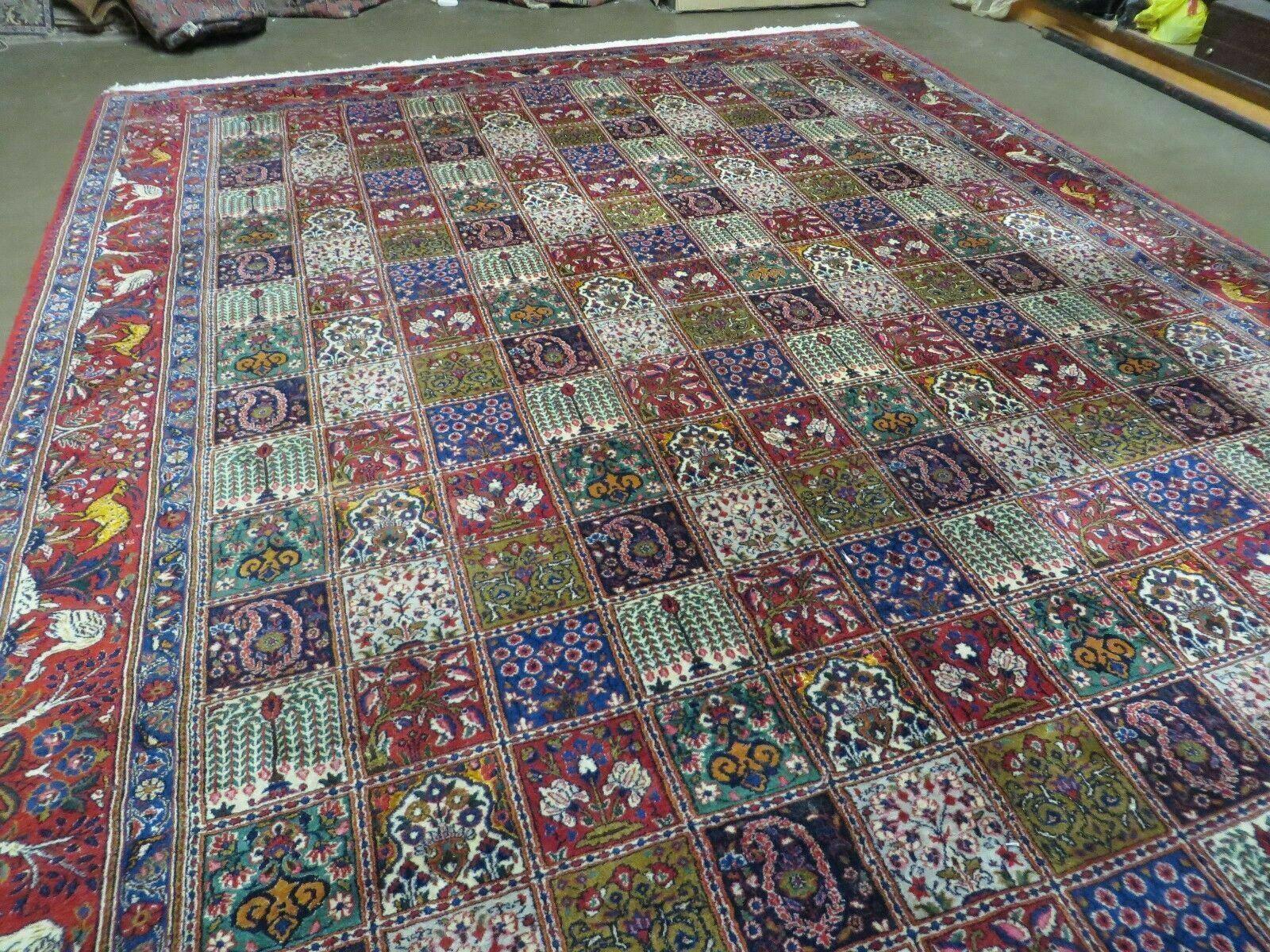 Wonderful Persian Bakhtiari Rug 8x11, Panel Design Animal Pictorials, Handmade Semi Antique Vintage Oriental Carpet, Multicolor Room Sized Wool & Silk - Jewel Rugs