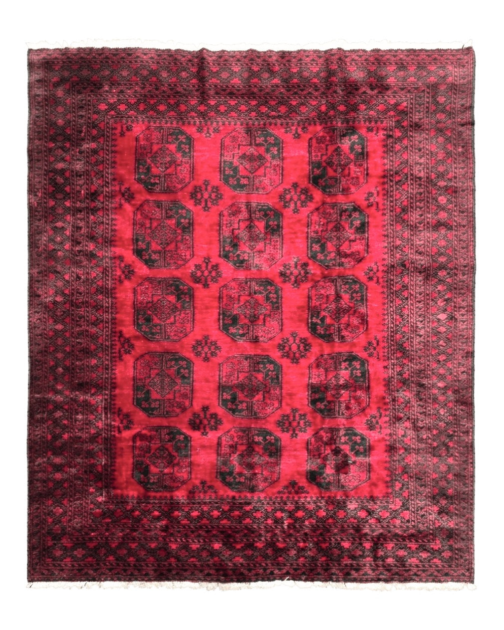 Afghan Turkoman Rug 9x10, Red Beshir Carpet, Tribal, Wool, Antique Afghanistan 8.6x10.3 - 2408L064
