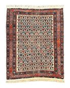 Antique Caucasian Rug 4x5, Hand Knotted Handmade Shirvan Oriental Carpet, Ivory Red Rug Allover Pattern, Rare Wool Rug, Tribal Geometric Rug Caucasian 3.7x4.8 - 2303L024