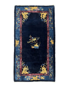 Antique Chinese Peking Rug 3x6, Dark Blue, Bird Motif, Handmade Wool Art Deco Asian Oriental Carpet, Pair A China 3.2x5.8 in Navy Blue, Blue - 2311L035