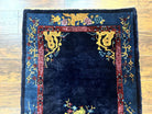 Antique Chinese Peking Rug 3x6, Dark Blue, Bird Motif, Handmade Wool Art Deco Asian Oriental Carpet, Pair A China 3.2x5.8 in Navy Blue, Blue - 2311L035