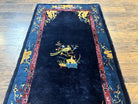 Antique Chinese Peking Rug 3x6, Dark Blue, Bird Motif, Handmade Wool Art Deco Asian Oriental Carpet, Pair A China 3.2x5.8 in Navy Blue, Blue - 2311L035