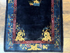Antique Chinese Peking Rug 3x6, Dark Blue, Bird Motif, Handmade Wool Art Deco Asian Oriental Carpet, Pair A China 3.2x5.8 in Navy Blue, Blue - 2311L035