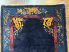 Antique Chinese Peking Rug 3x6, Dark Blue, Bird Motif, Handmade Wool Art Deco Asian Oriental Carpet, Pair A China 3.2x5.8 in Navy Blue, Blue - 2311L035