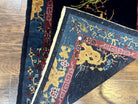 Antique Chinese Peking Rug 3x6, Dark Blue, Bird Motif, Handmade Wool Art Deco Asian Oriental Carpet, Pair A China 3.2x5.8 in Navy Blue, Blue - 2311L035