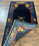 Antique Chinese Peking Rug 3x6, Dark Blue, Bird Motif, Handmade Wool Art Deco Asian Oriental Carpet, Pair A China 3.2x5.8 in Navy Blue, Blue - 2311L035