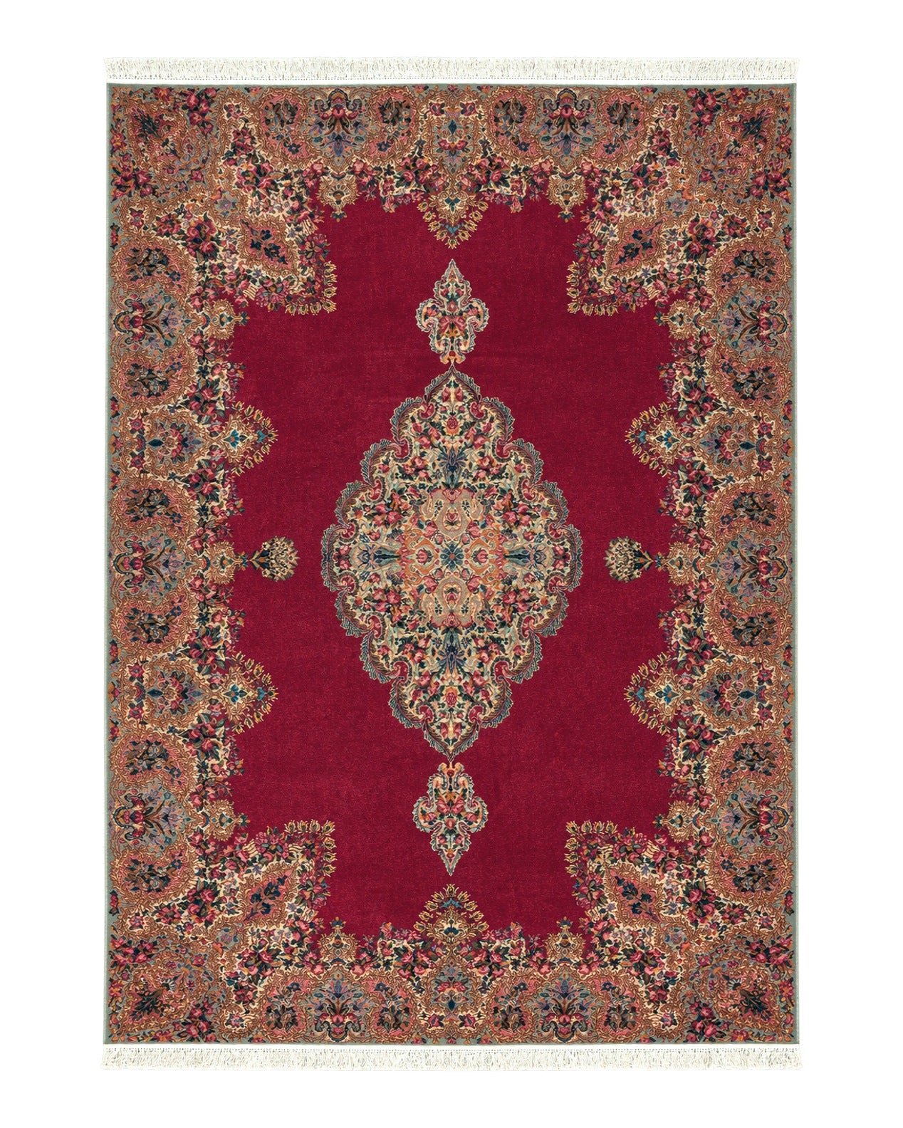 Antique Karastan Red Medallion Kirman Rug 9x12 #762, Wool USA 8' 8" x 12' in Red and Cream, Gray, Multicolor - 2603L087