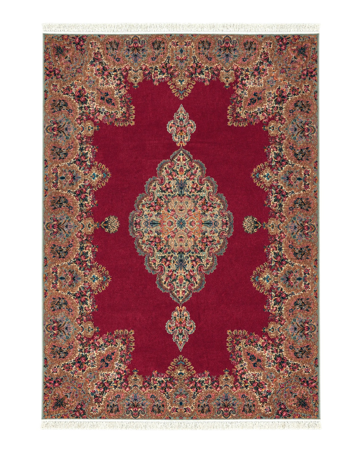 Antique Karastan Red Medallion Kirman Rug 9x12 #762, Wool USA 8' 8" x 12' in Red and Cream, Gray, Multicolor - 2603L087