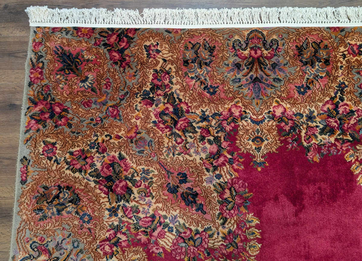 Antique Karastan Red Medallion Kirman Rug 9x12 #762, Wool USA 8' 8" x 12' in Red and Cream, Gray, Multicolor - 2603L087