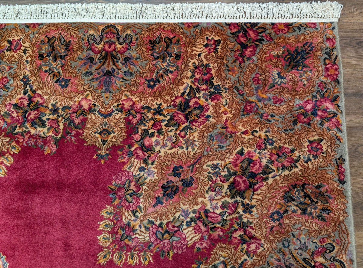 Antique Karastan Red Medallion Kirman Rug 9x12 #762, Wool USA 8' 8" x 12' in Red and Cream, Gray, Multicolor - 2603L087