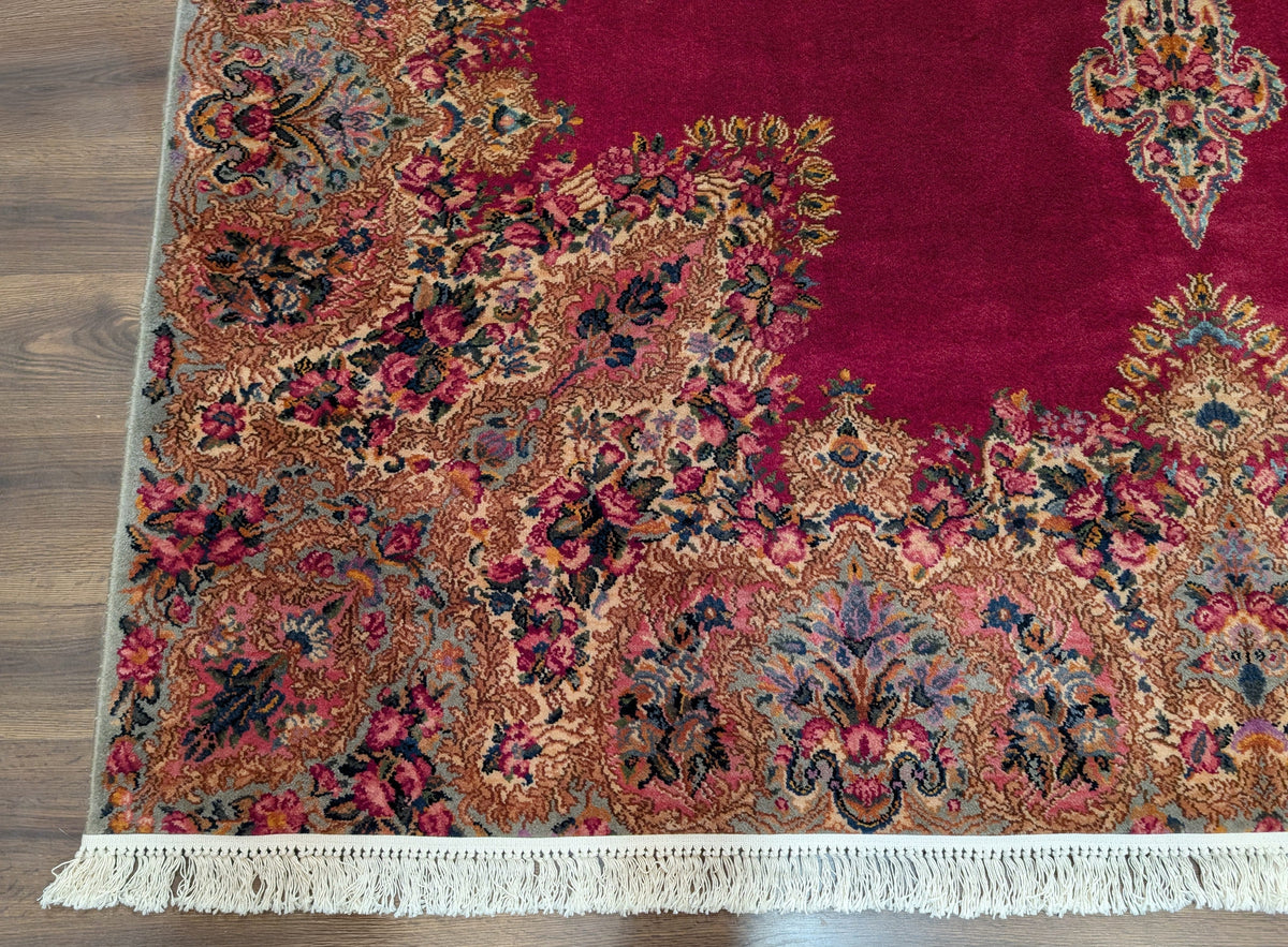 Antique Karastan Red Medallion Kirman Rug 9x12 #762, Wool USA 8' 8" x 12' in Red and Cream, Gray, Multicolor - 2603L087